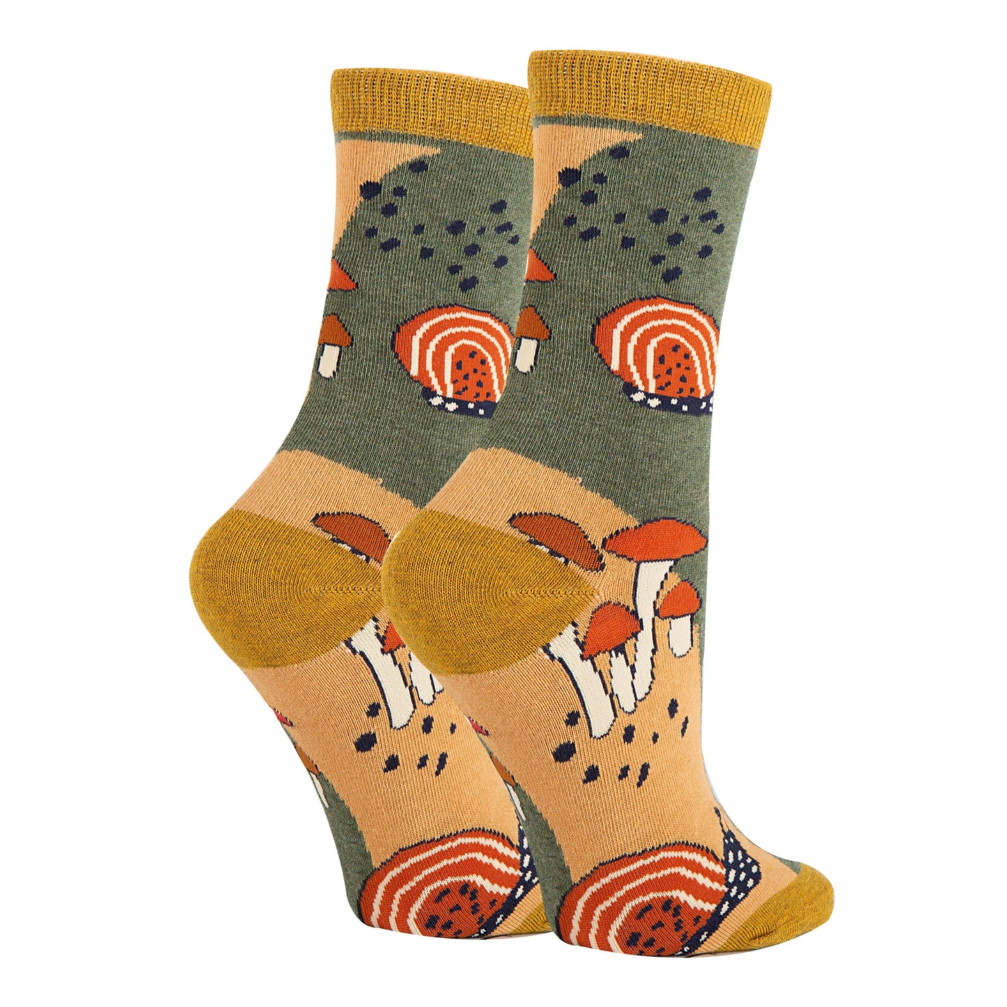 retro whimsical mushroom print hongo delight sock it up crew socks