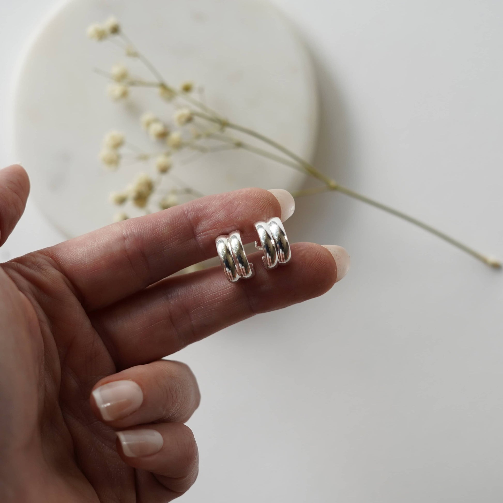 Sela Designs gold or silver dainty huggie hoop earrings ethically made