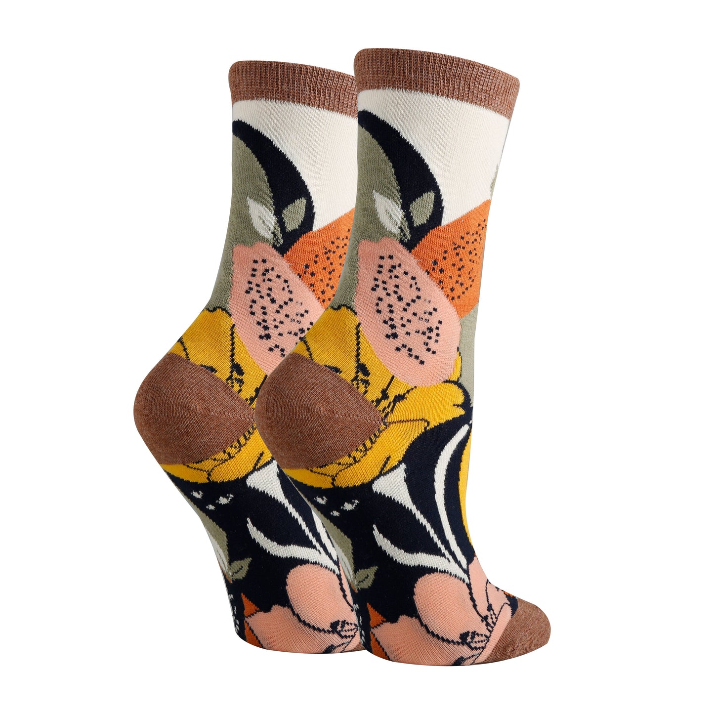 sock it up retro earthy colored bird print Aurora fern women's socks