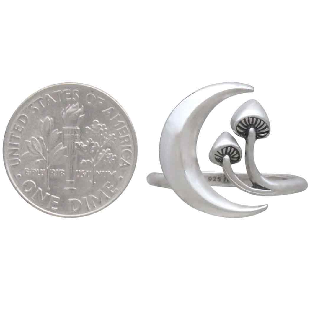sterling moon & mushroom ring