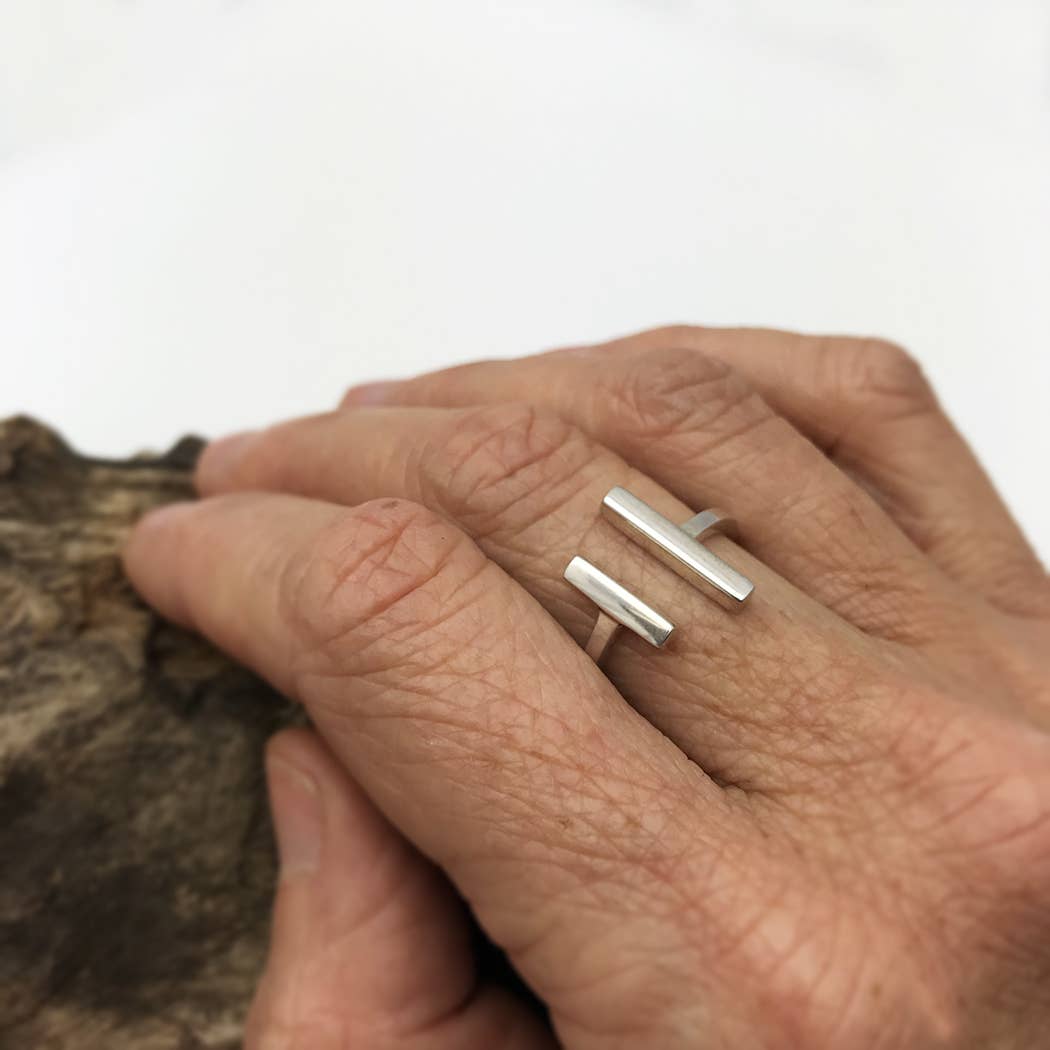 nina designs minimalist sterling silver parallel bar fair trade ring