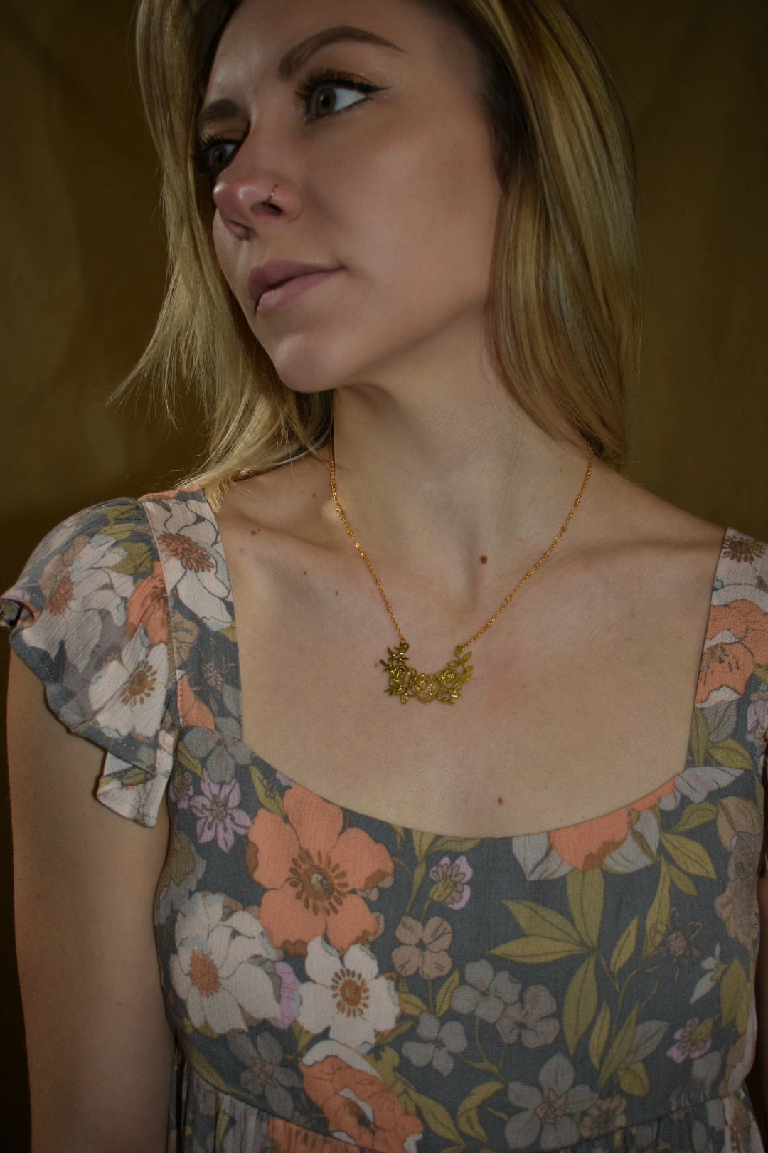 gold bouquet necklace nickel free 18" the revival