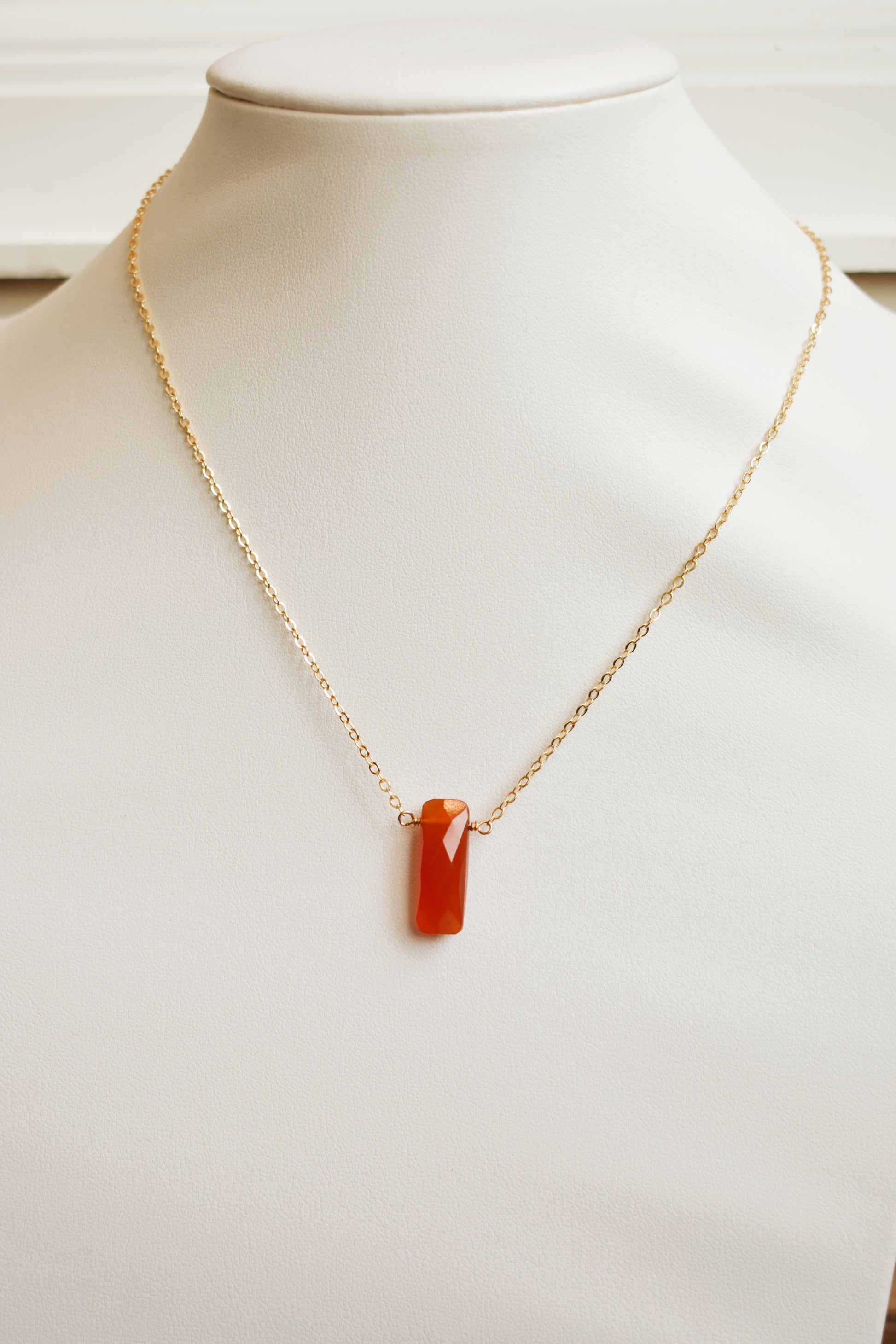 orange chalcendony gold plated choker length layering necklace
