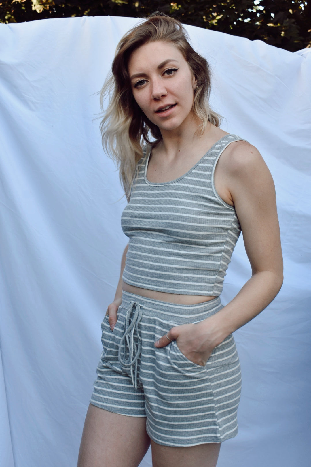 striped tank/shorts set listicle the revival online boutique free ship