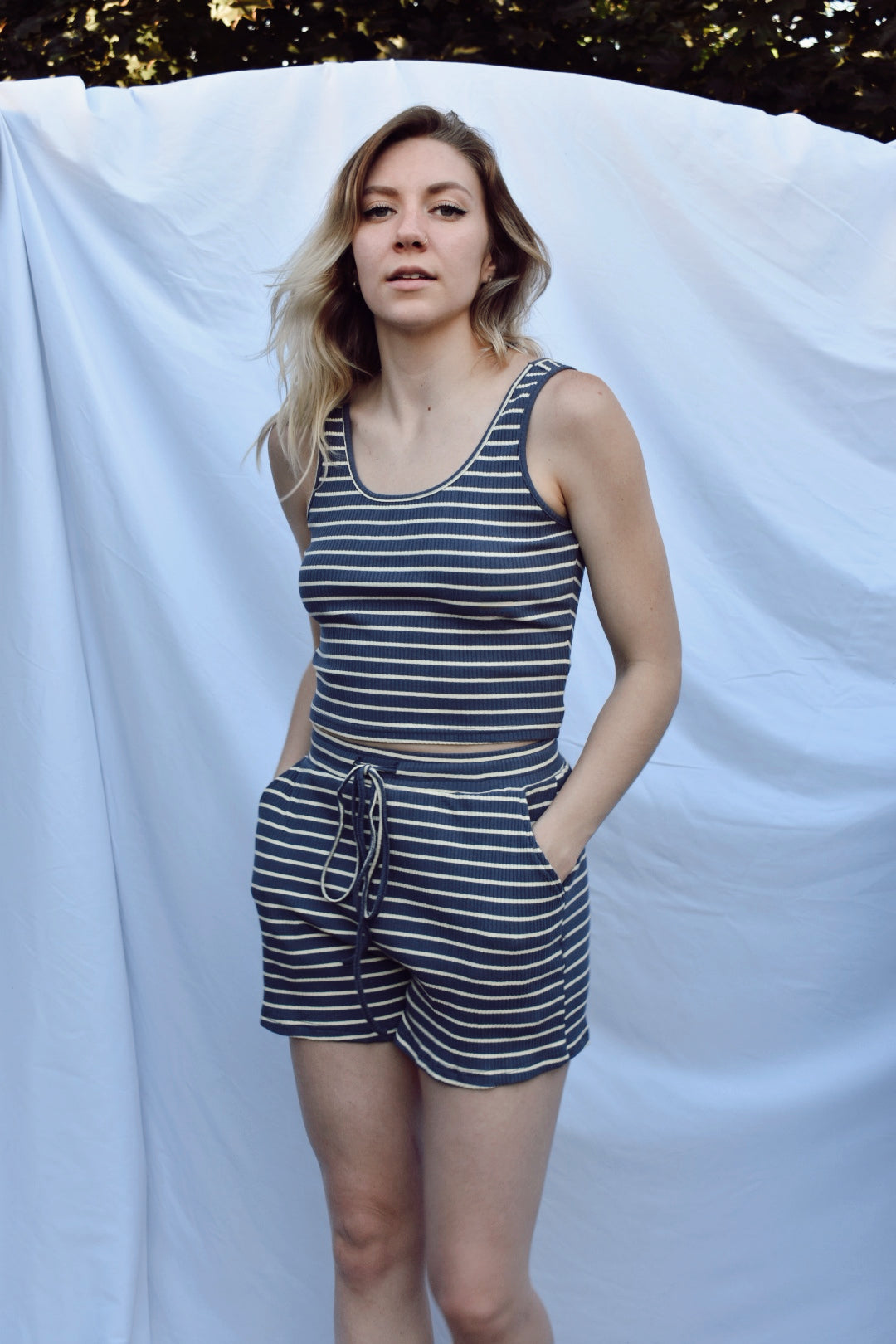 striped tank/shorts set listicle the revival online boutique free ship