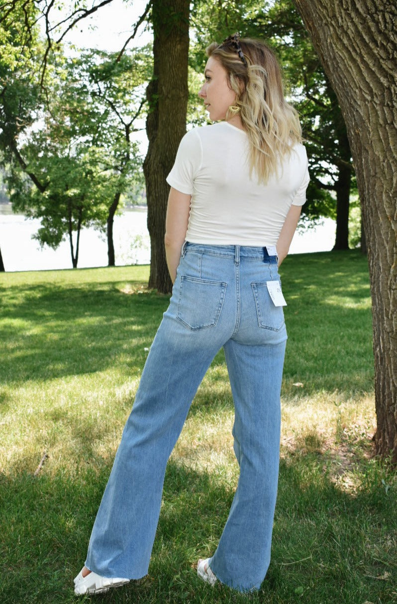 vervet high rise wide leg jeans no distressing stretch denim full length medium wash