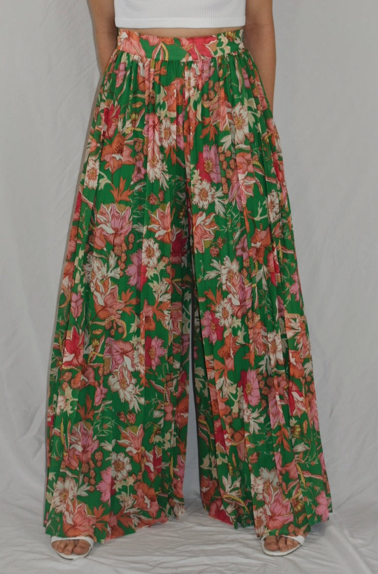 pleated wide leg floral pants dressy flowing flying tomato the revival