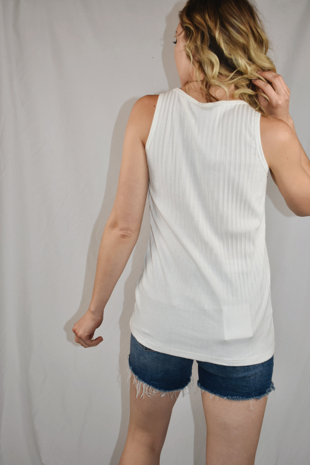 white ribbed scoop neck tank top full length buttons on front mittoshop the revival