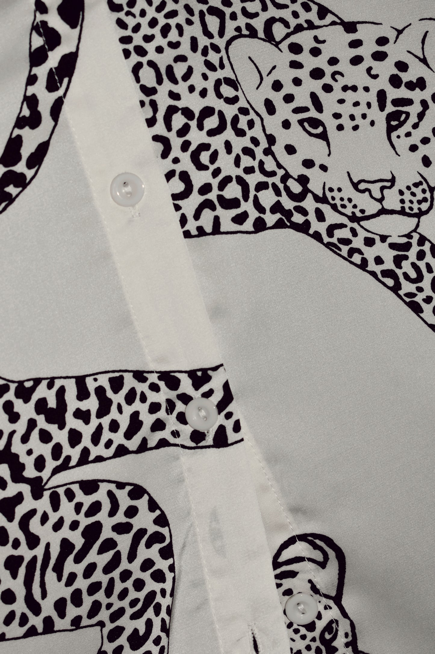 satin leopard body print button down blouse with collar and bubble dolman sleeves. oversized fit