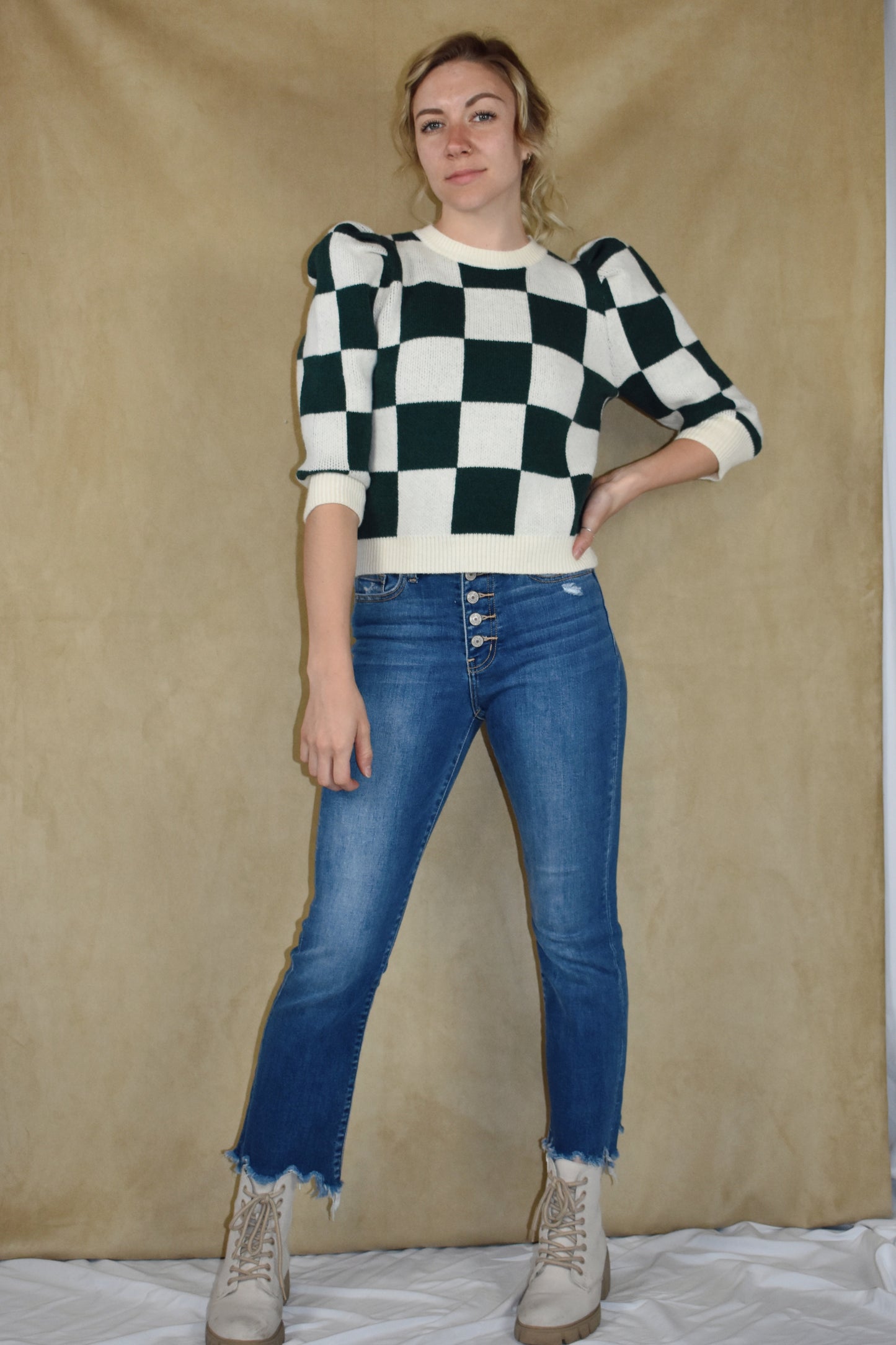 highwaisted cropped flare jeans. stretch denim with button fly and a raw hem. Vervet.
