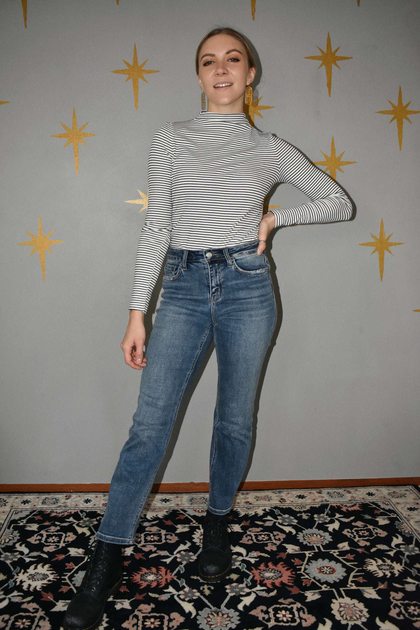 high rise ankle straights stretch denim medium wash no holes distressed detail