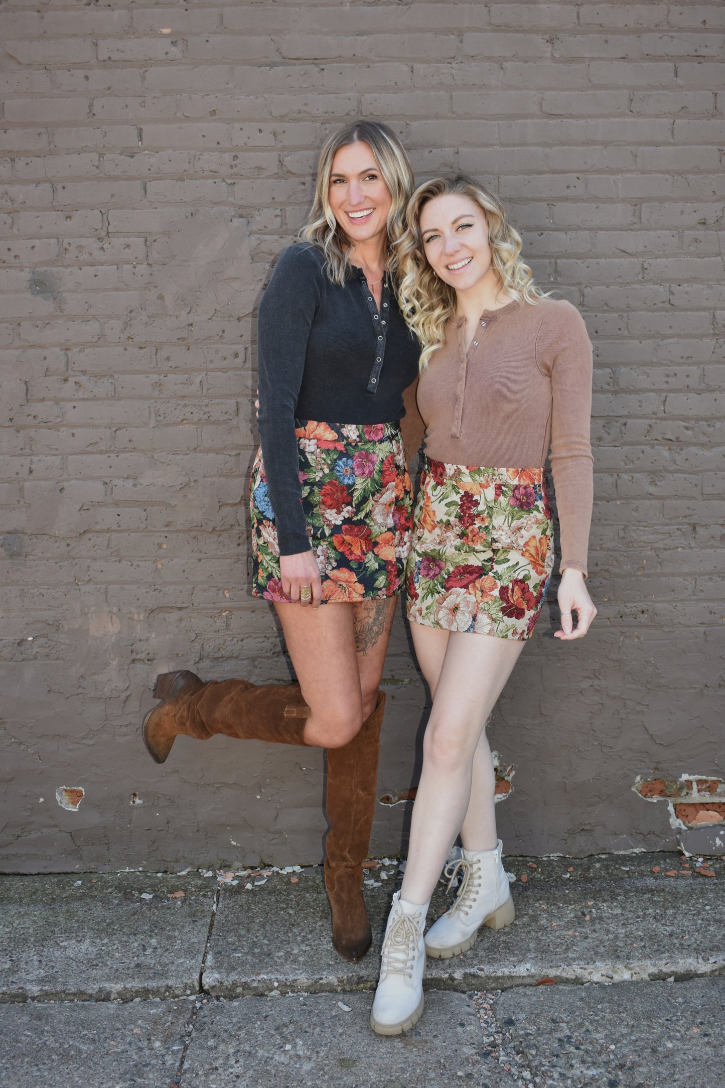 multicolored floral tapestry mini skirt. retro style. black background.