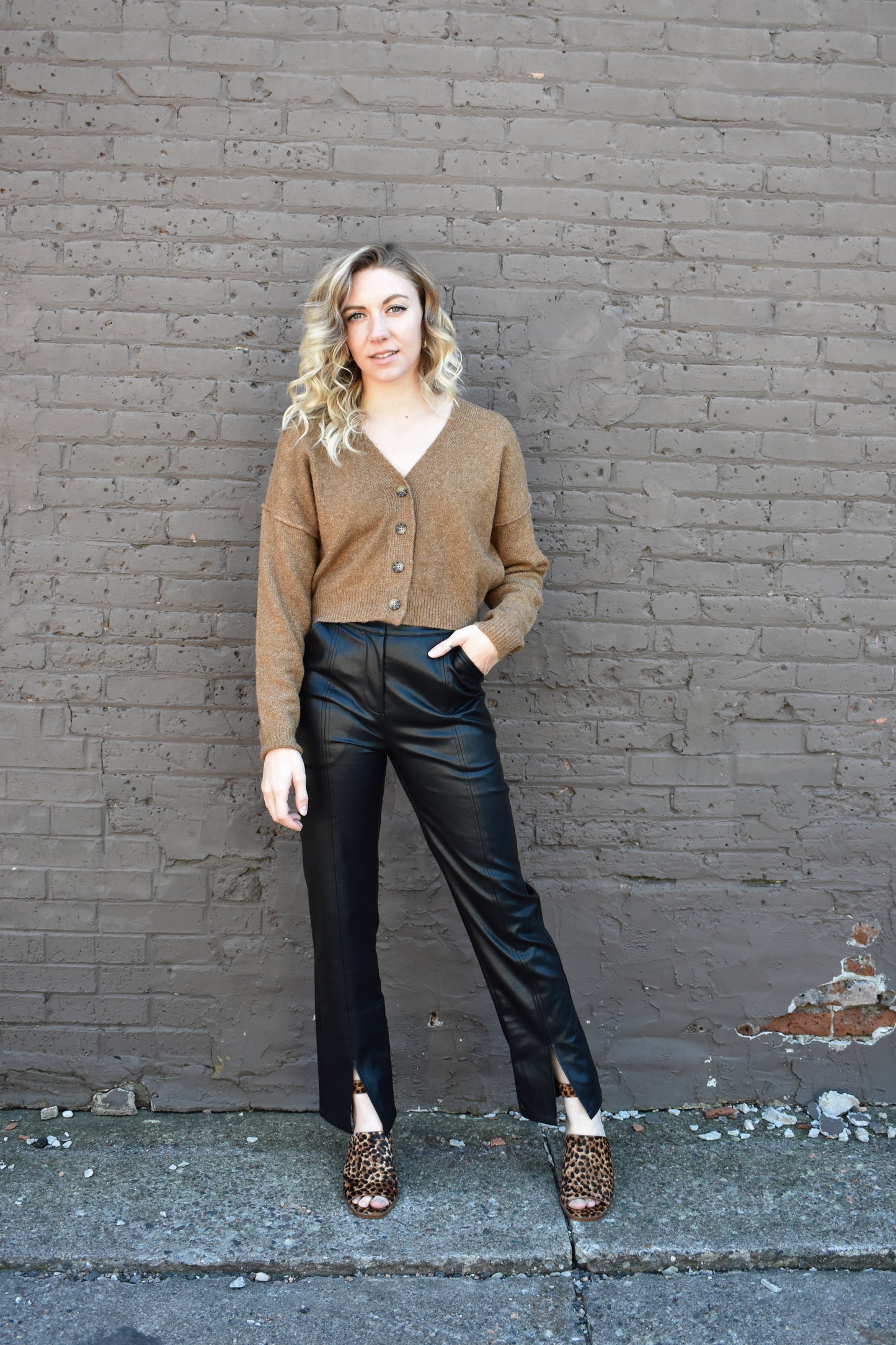 cropped v neck button front drop shoulder cardigan with ribbed cuffs and hem