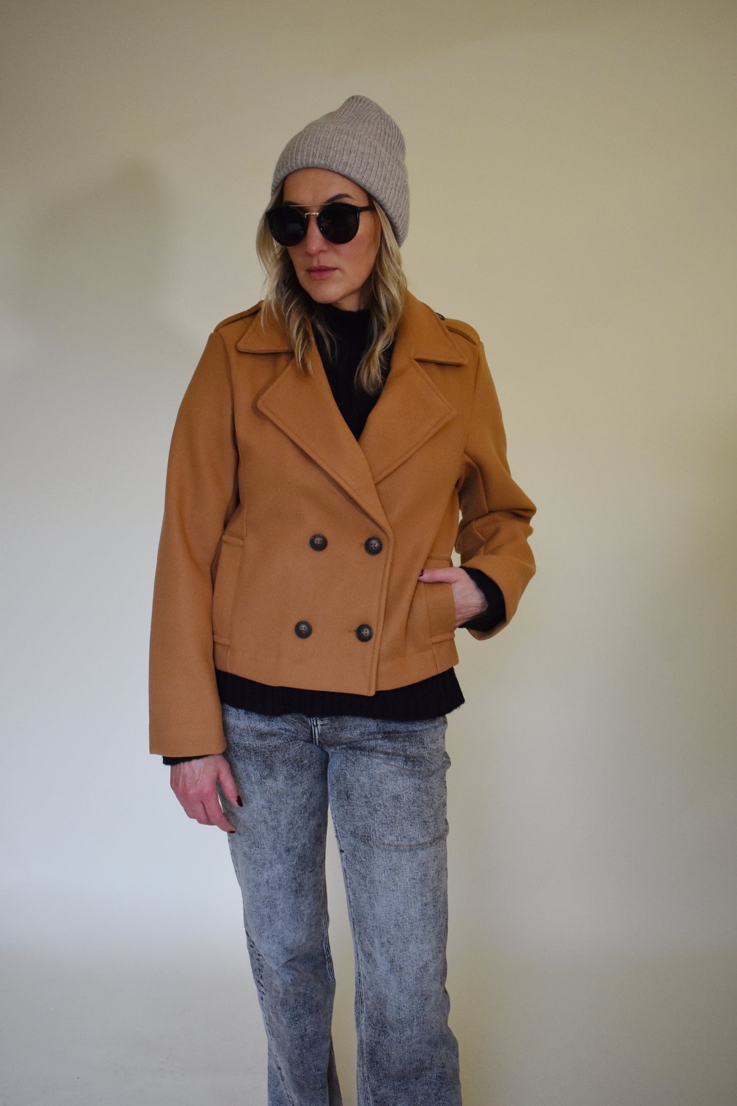 double breasted peacoat waist length with pockets