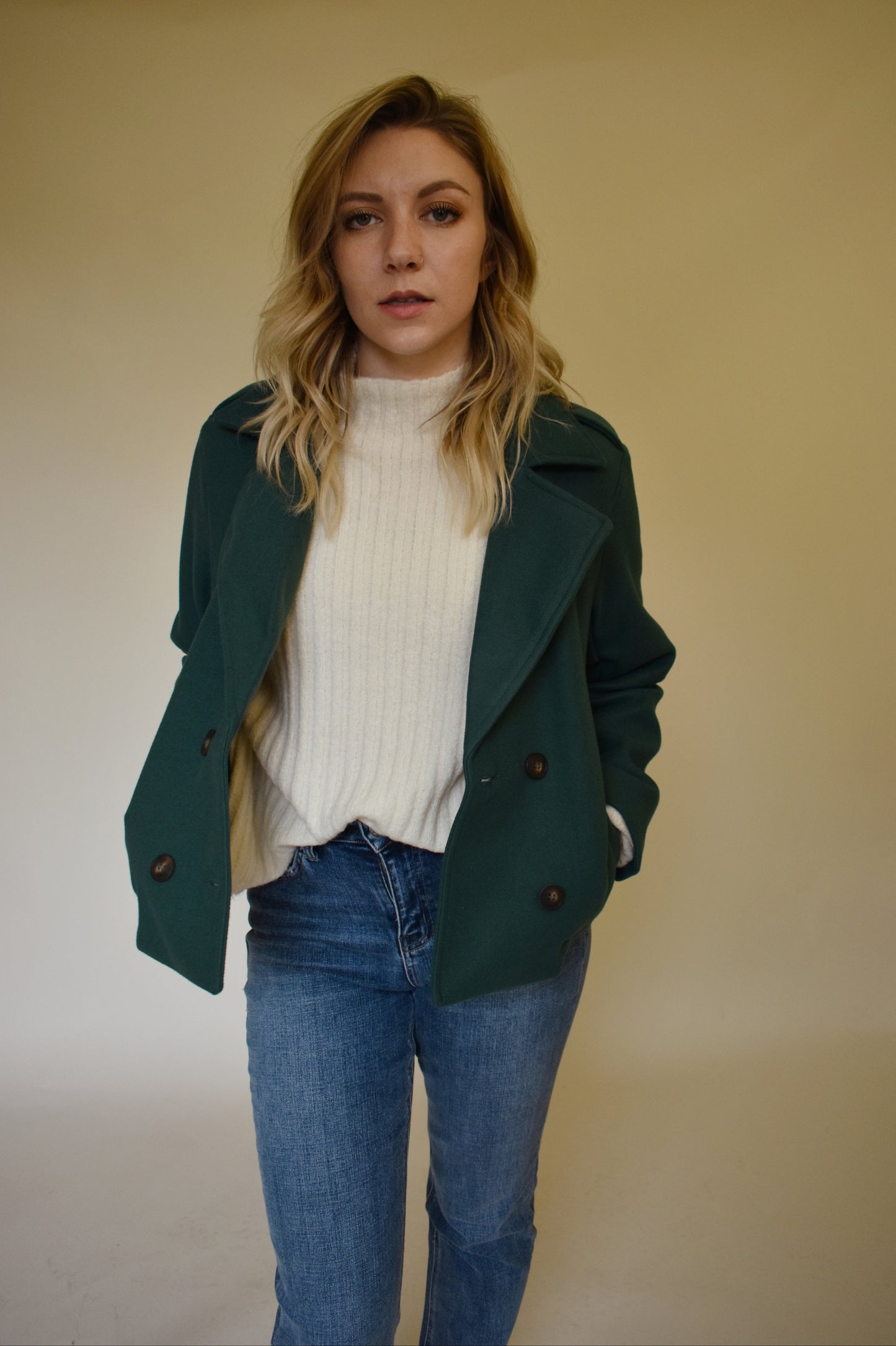 double breasted peacoat waist length with pockets