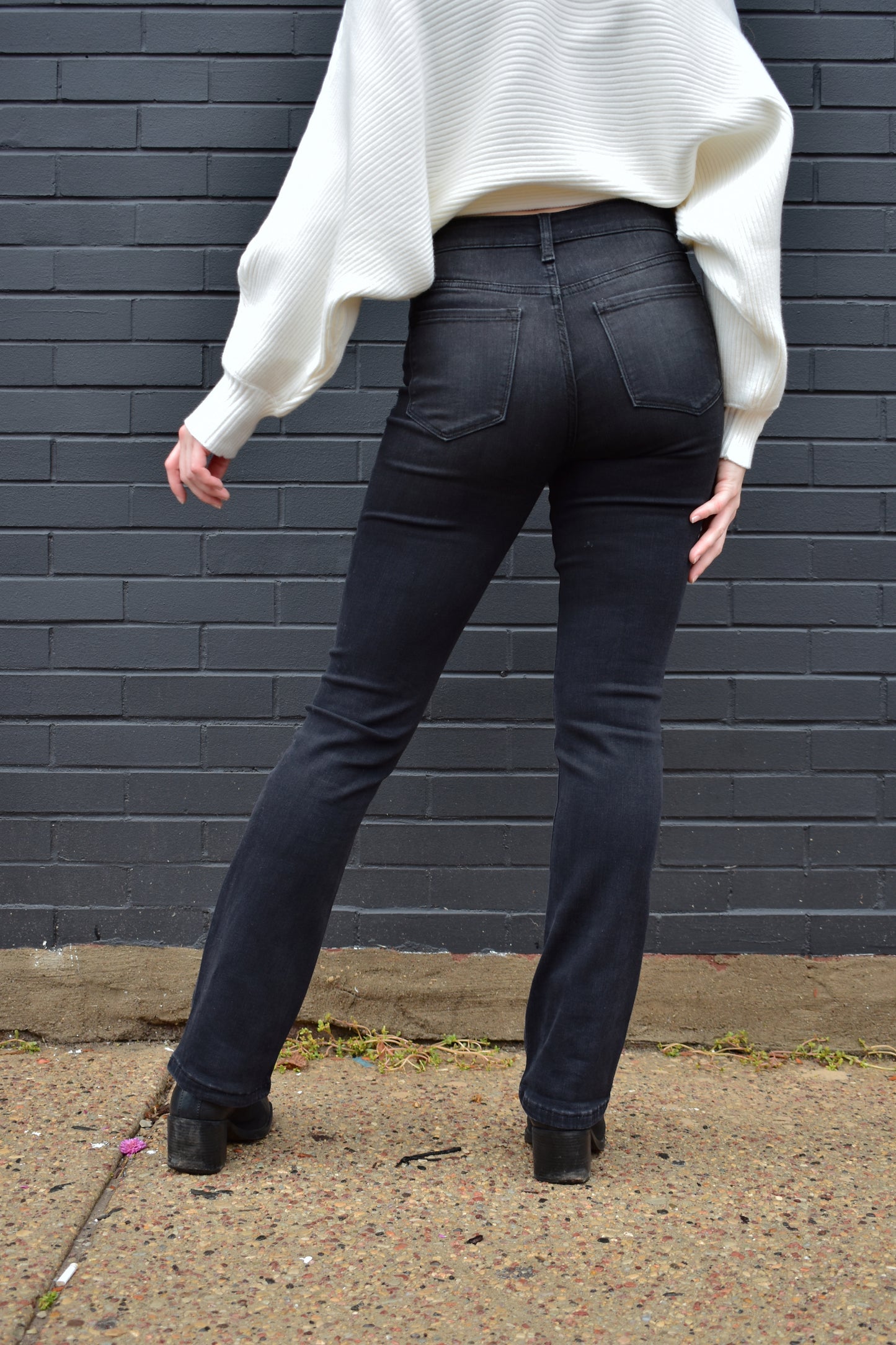 high rise full length bootcut black stretch denim vervet flying monkey