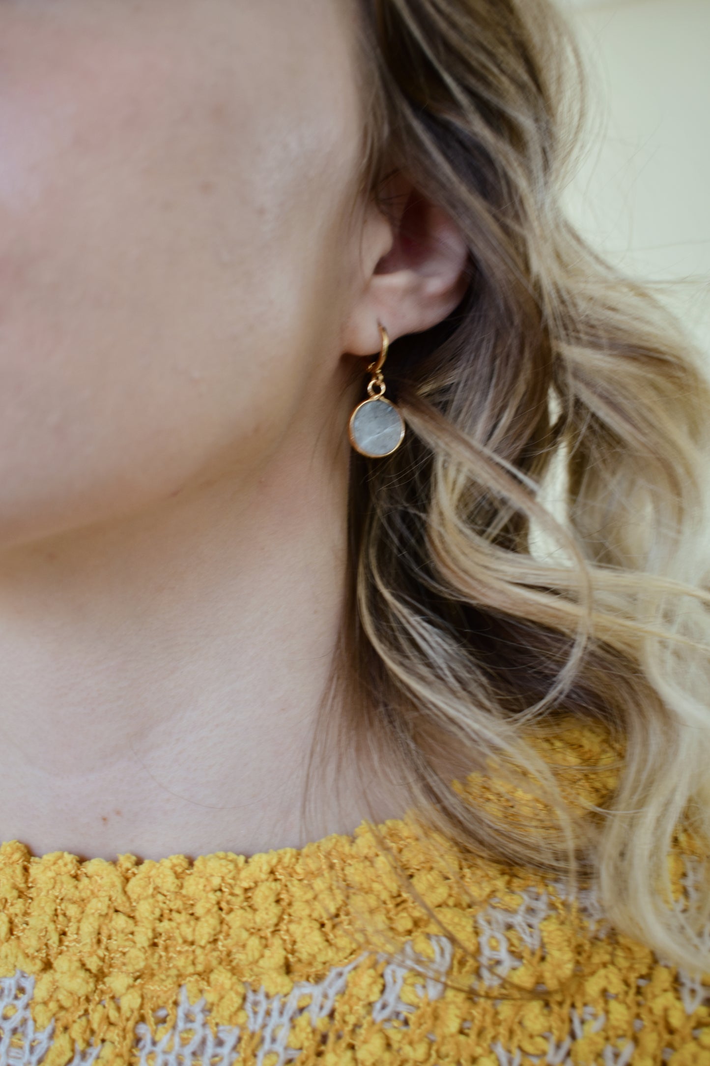 dainty labradorite pendant huggie hoop natural stone earrings