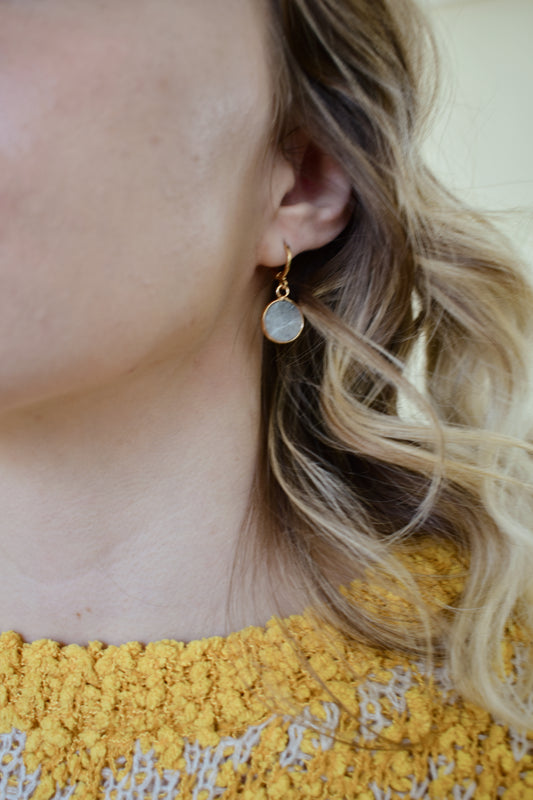 dainty labradorite pendant huggie hoop natural stone earrings