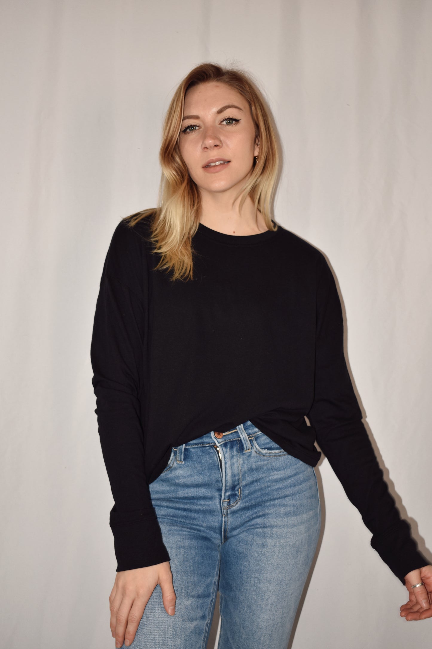 relaxed fit full length long sleeve tee