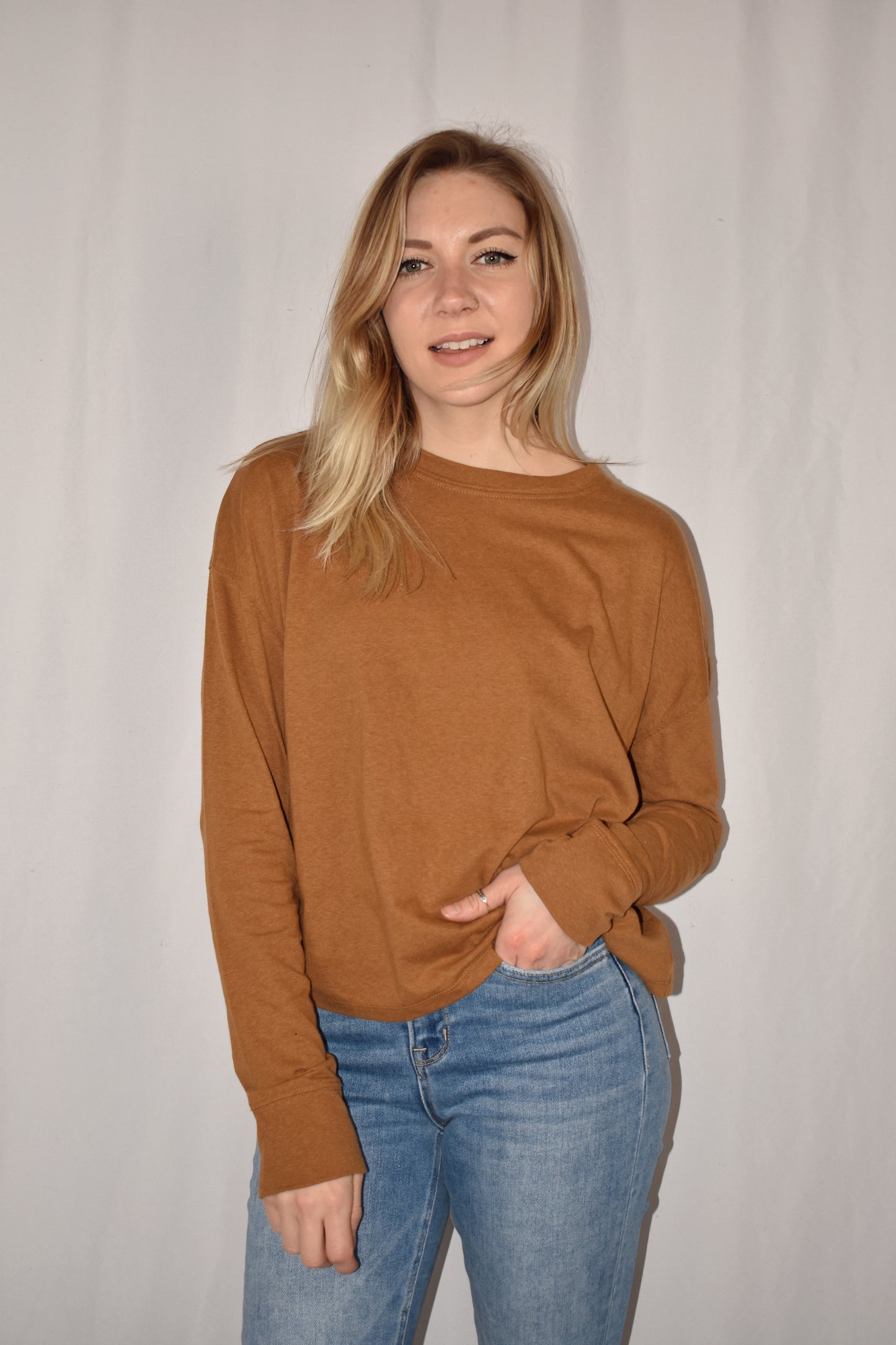 relaxed fit full length long sleeve tee