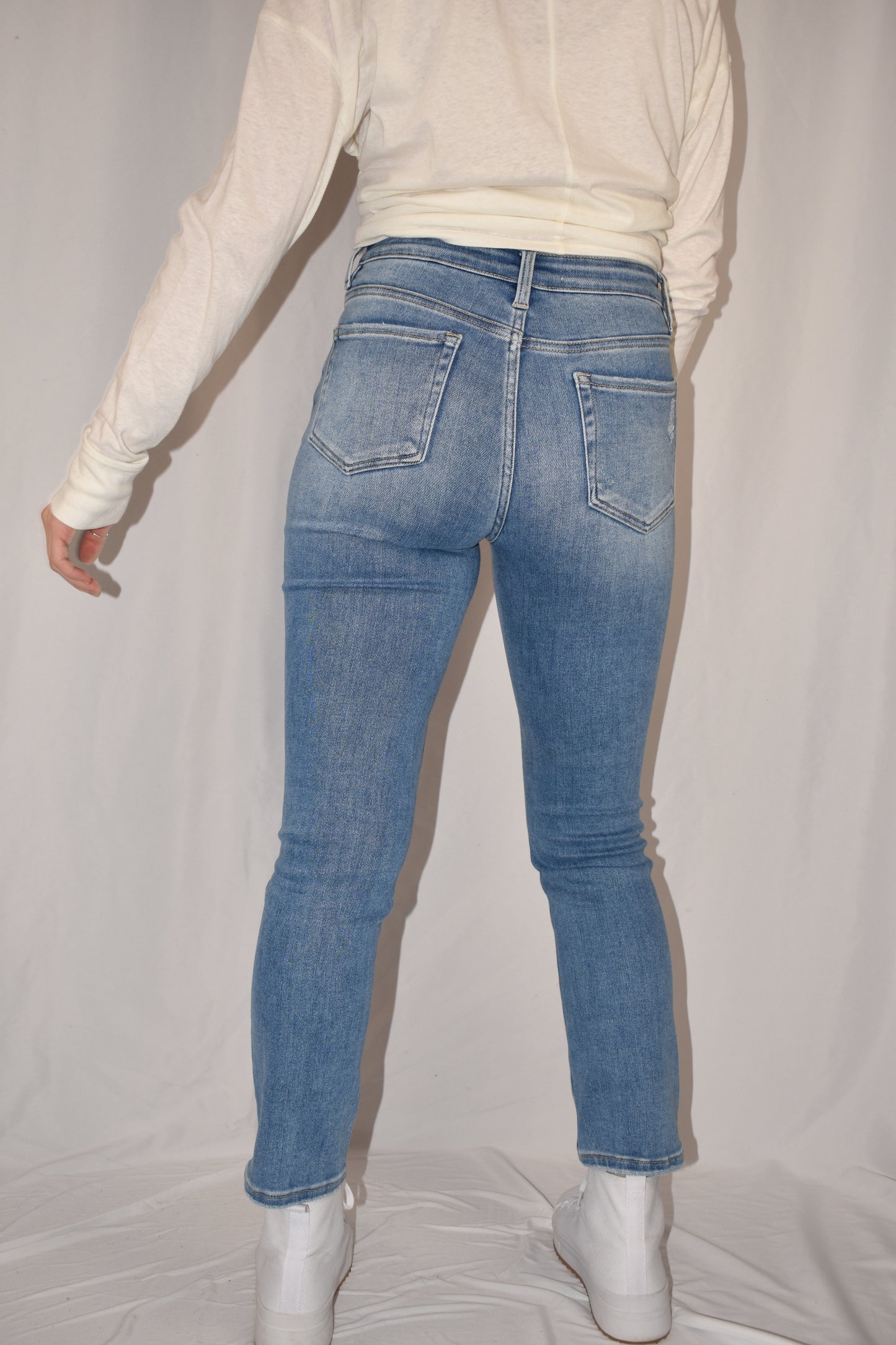light wash slim straight stretch denim jeans no holes