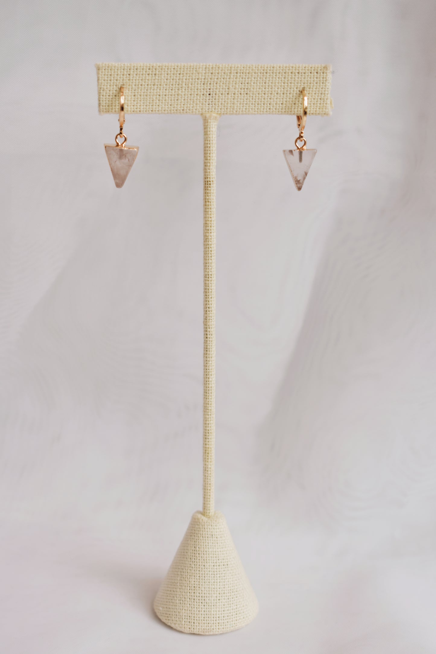 rose quartz dainty gold plated huggie style hoop lightweight earrings