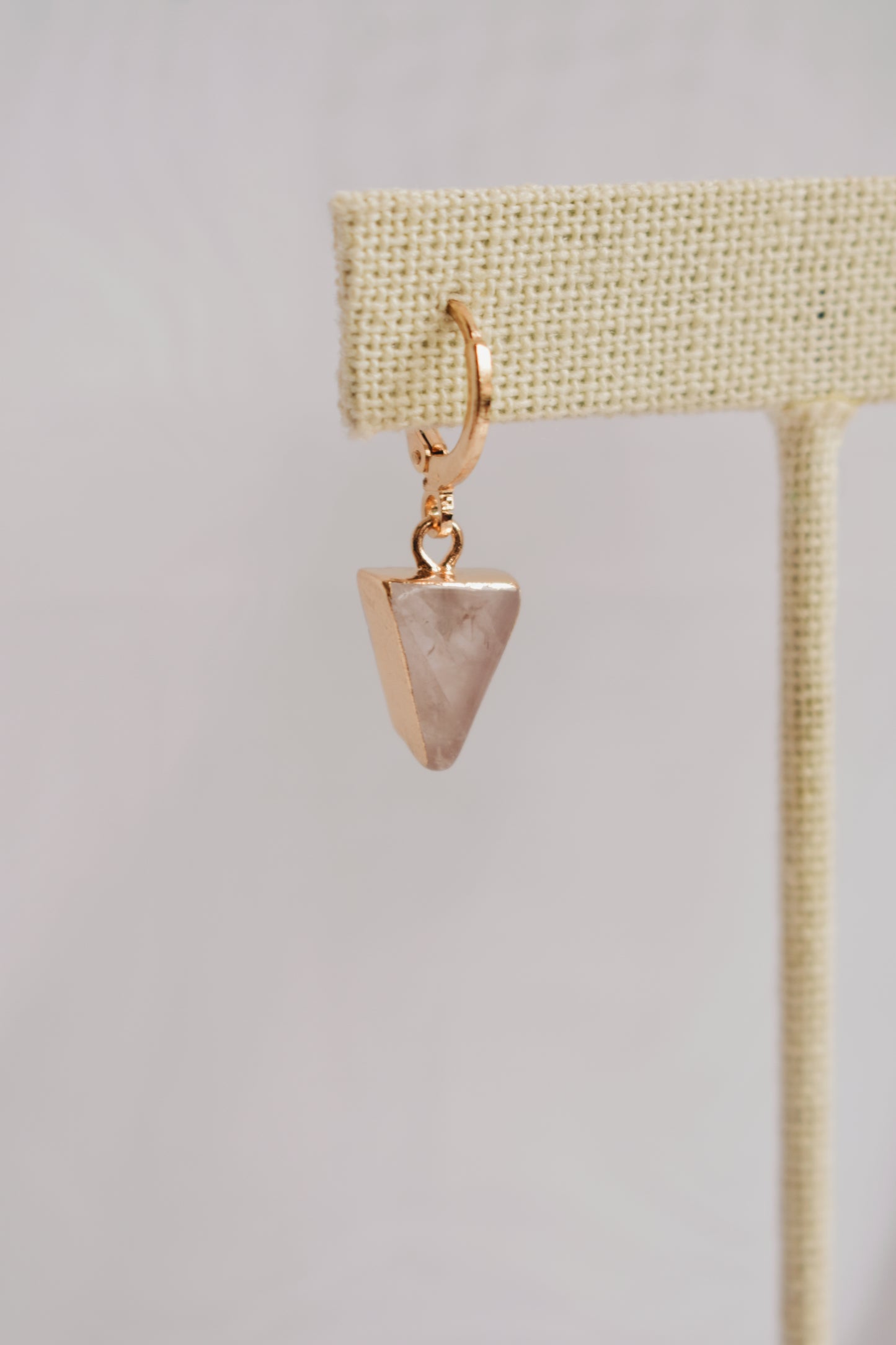 rose quartz dainty gold plated huggie style hoop lightweight earrings