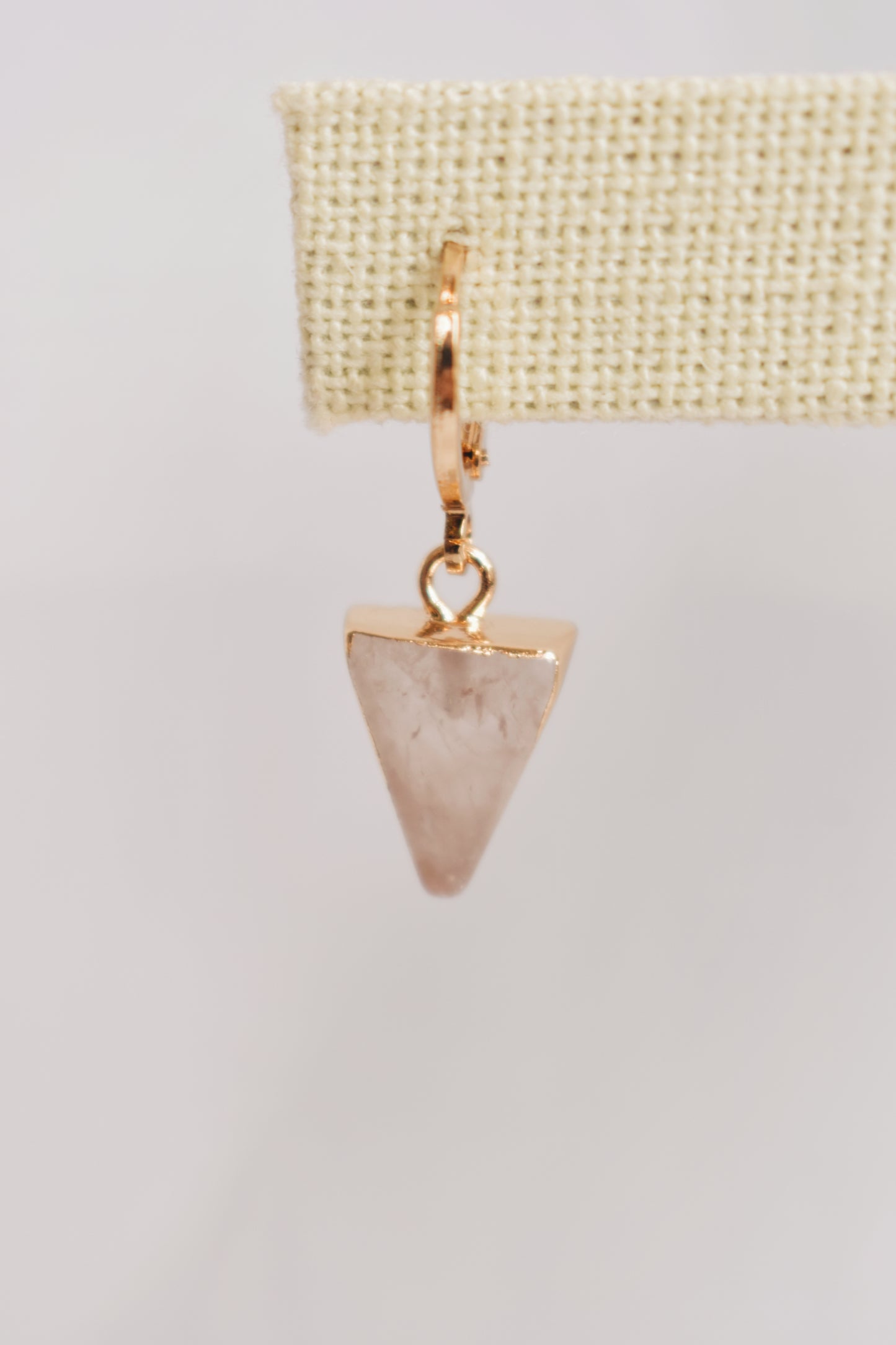 rose quartz dainty gold plated huggie style hoop lightweight earrings