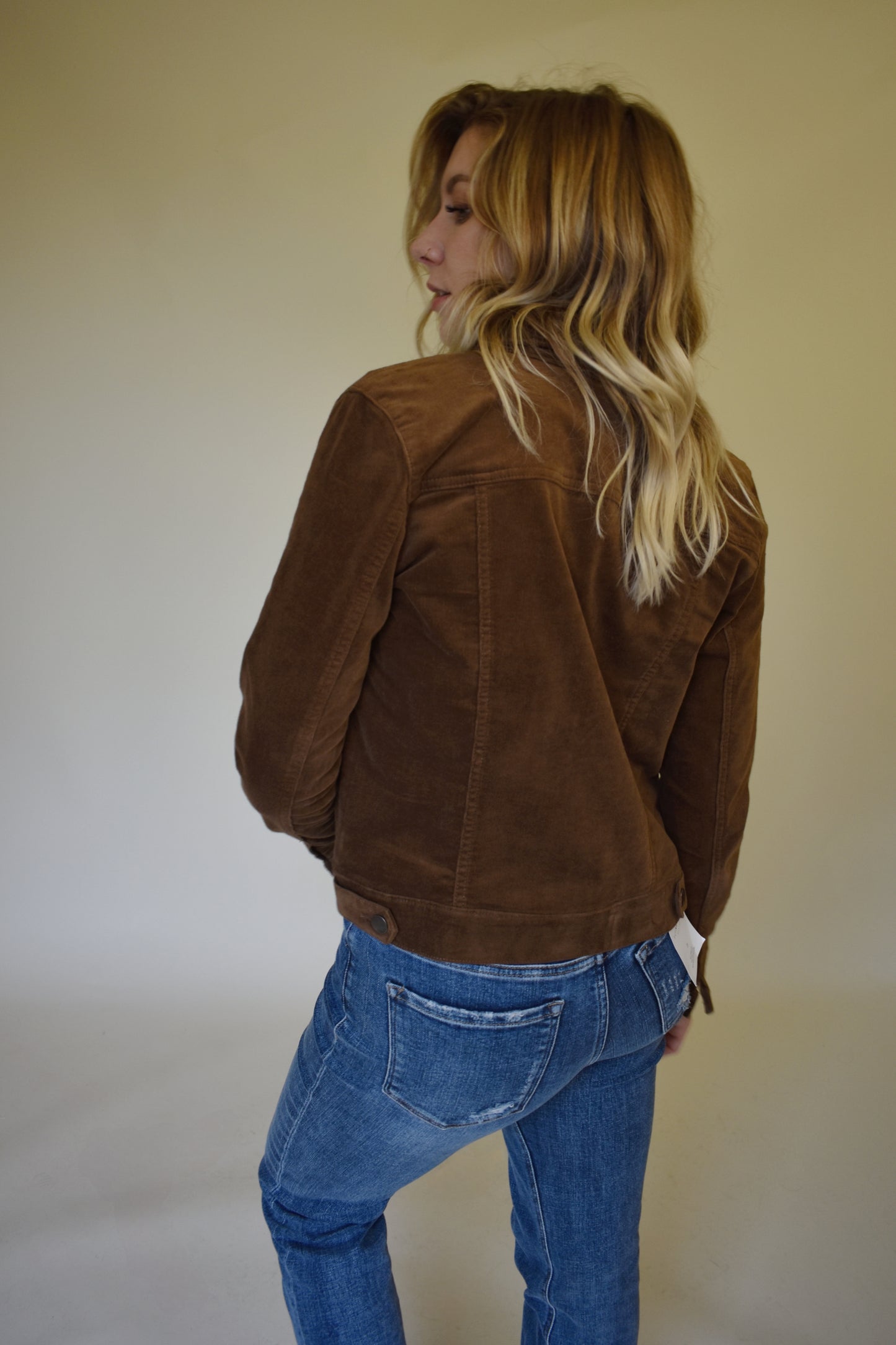 cocoa brown corduroy jacket with button down front and breast patch pockets