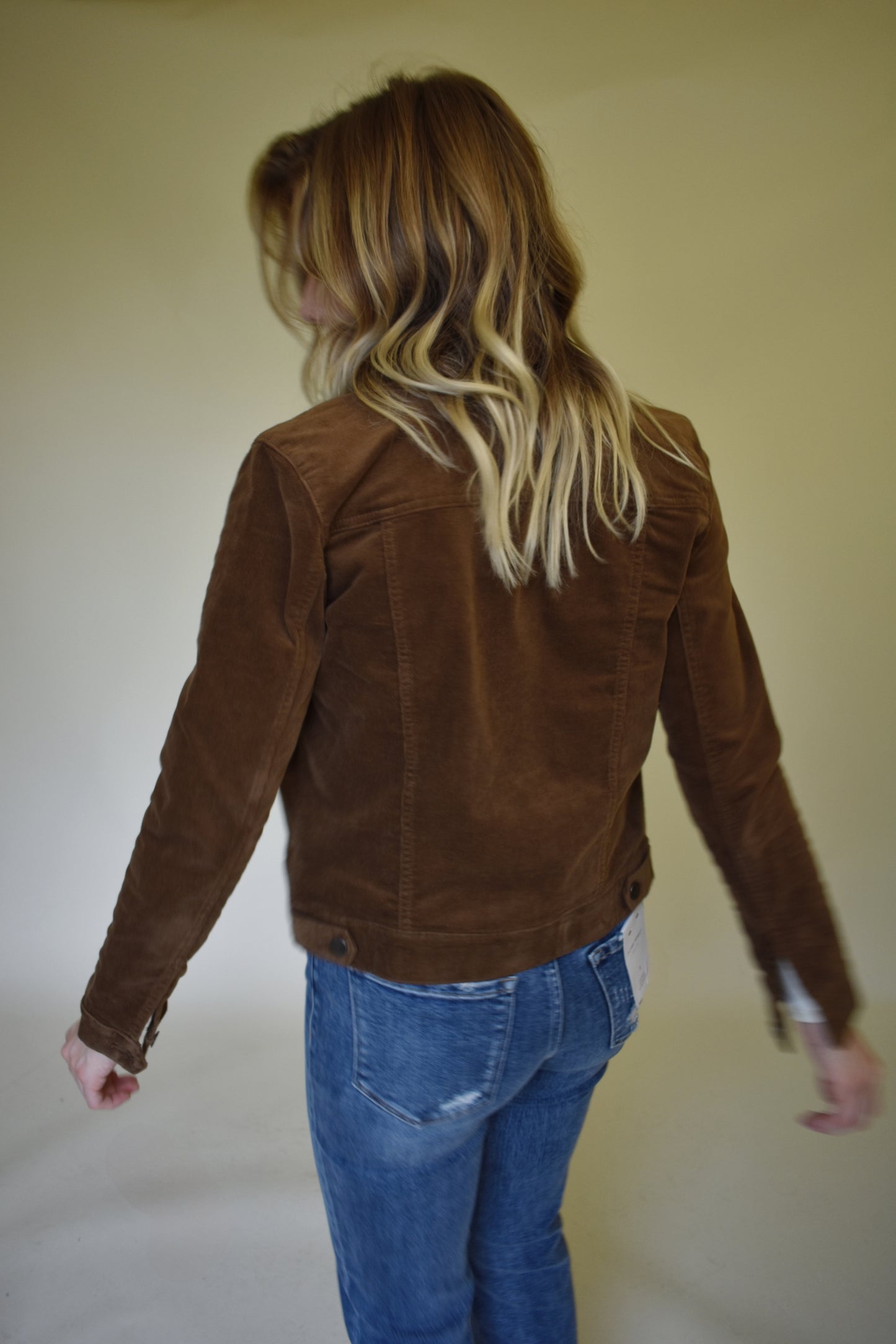 cocoa brown corduroy jacket with button down front and breast patch pockets