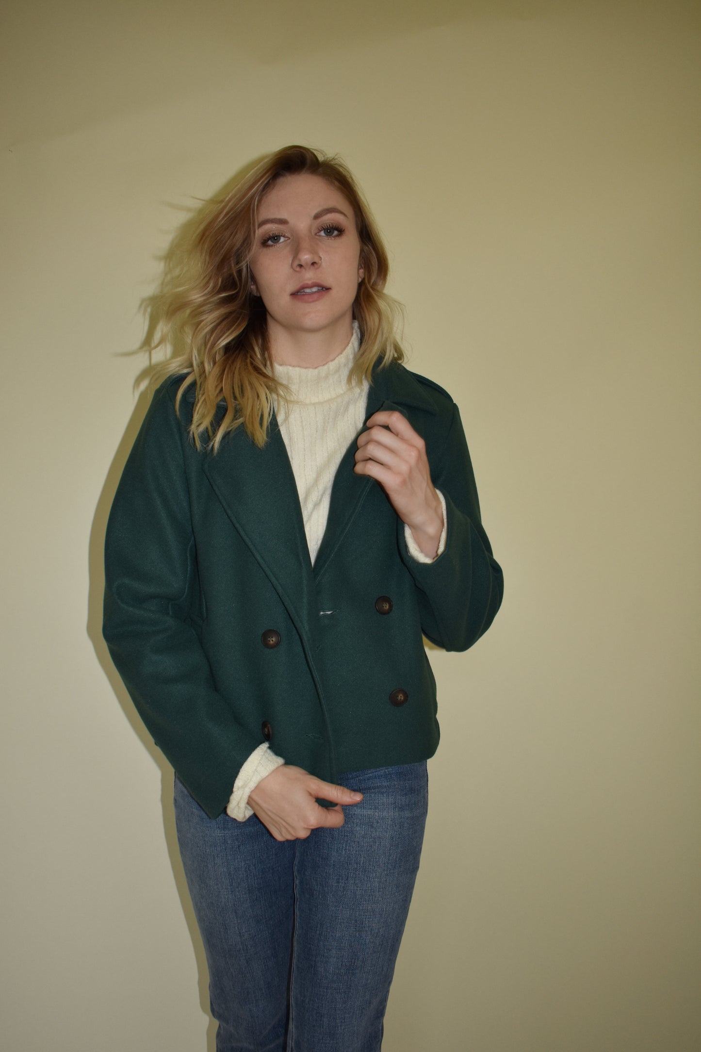 double breasted peacoat waist length with pockets