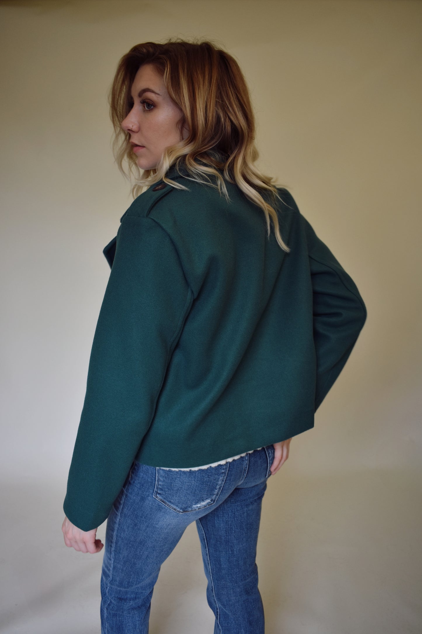 double breasted peacoat waist length with pockets