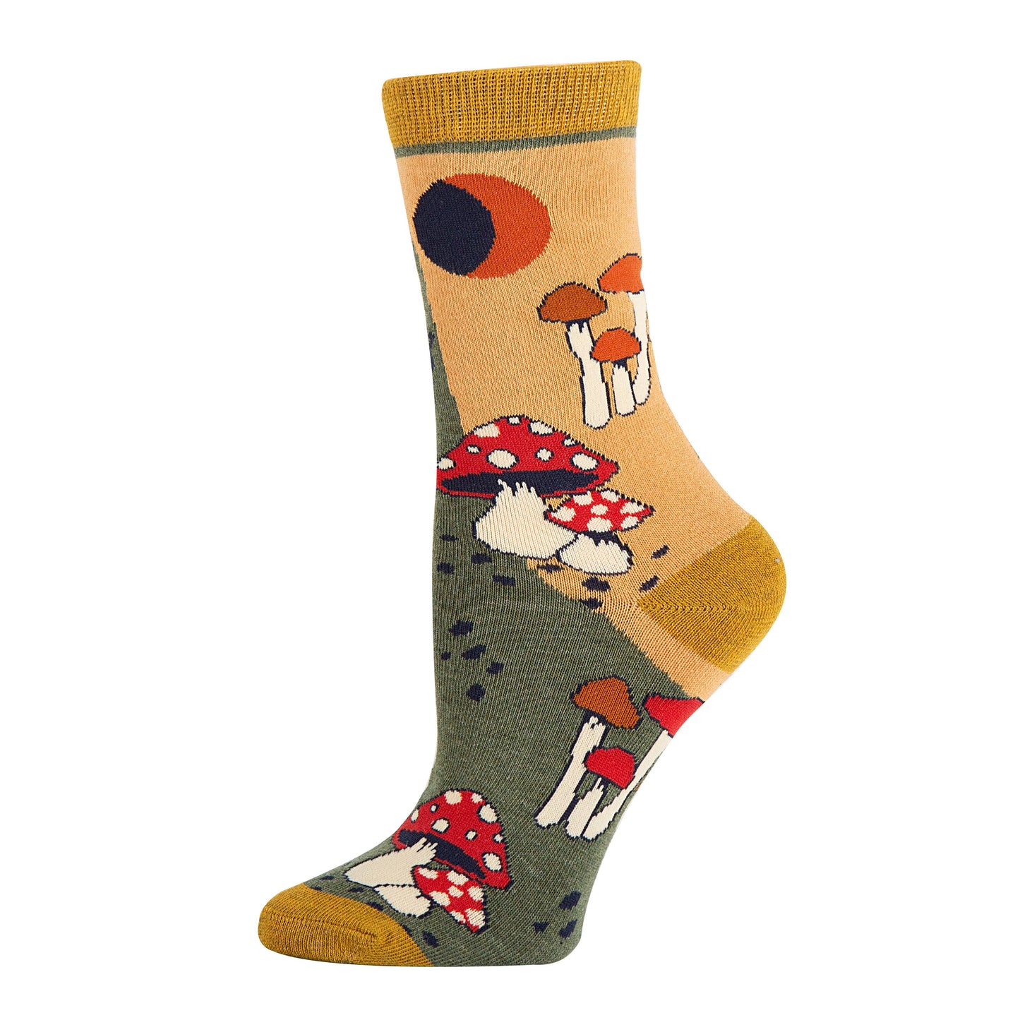retro whimsical mushroom print hongo delight sock it up crew socks