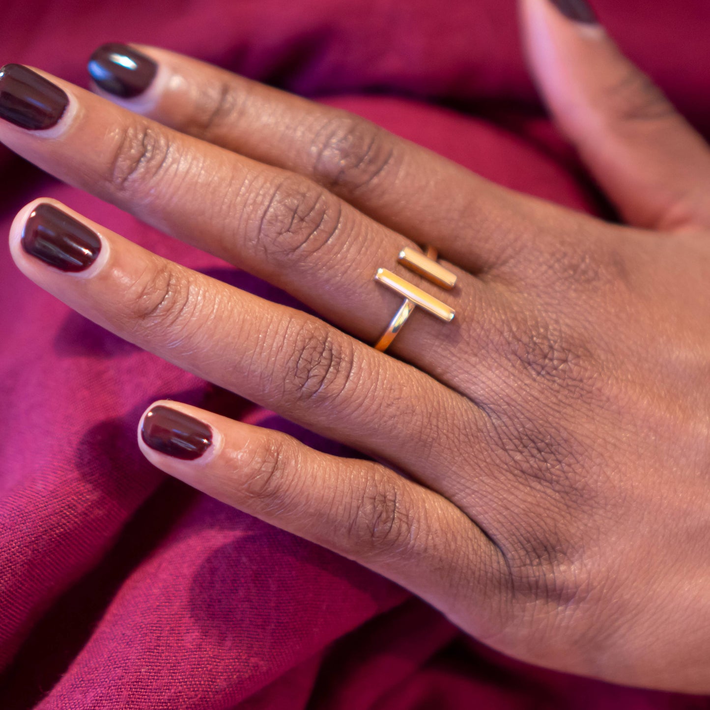 nina designs gold bronze modern bar fair trade adjustable ring