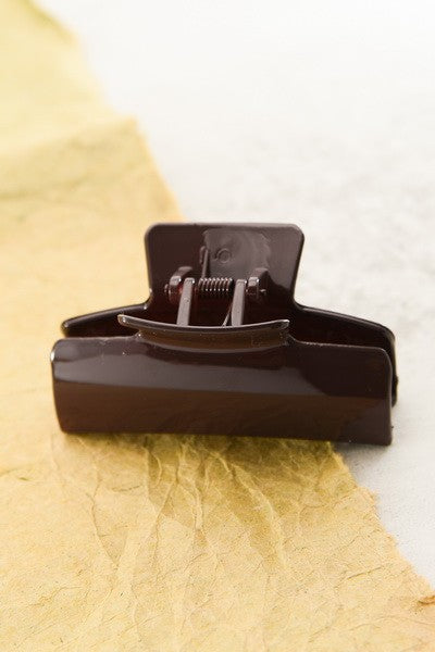 sleek solid color rectangle hair claw clip accessory us online boutique chocolate