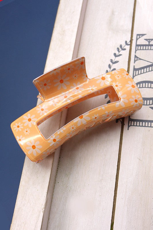 retro daisy print apricot color floral hair claw clip accessory boutique