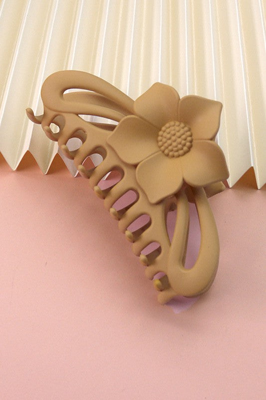 jumbo flower matte hair claw clip accessory us online boutique mustard brown