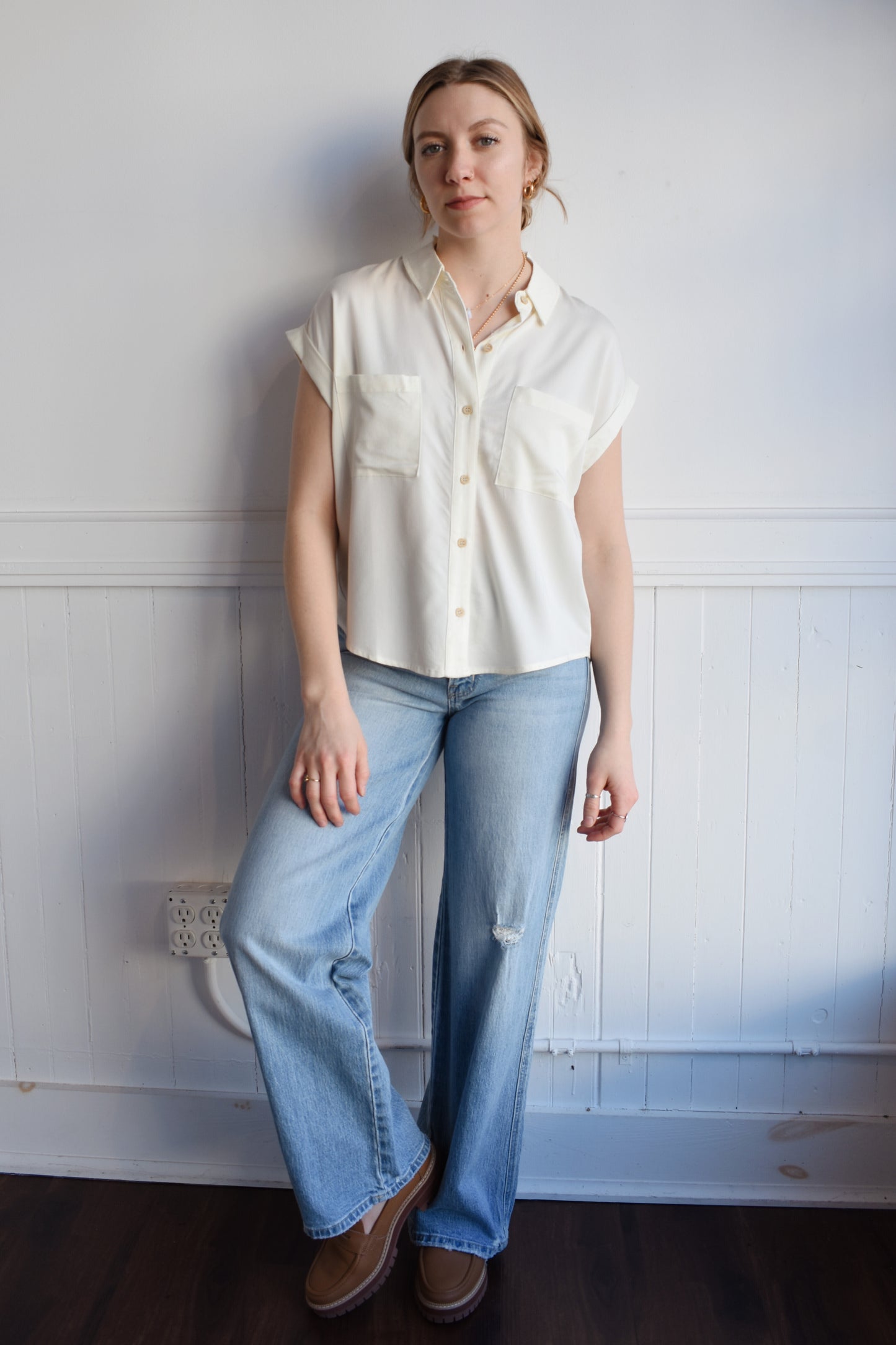 collared button-up blouse