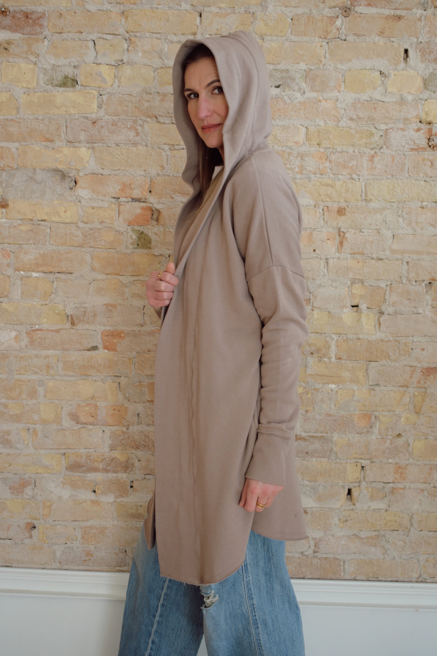 hooded jersey cardigan