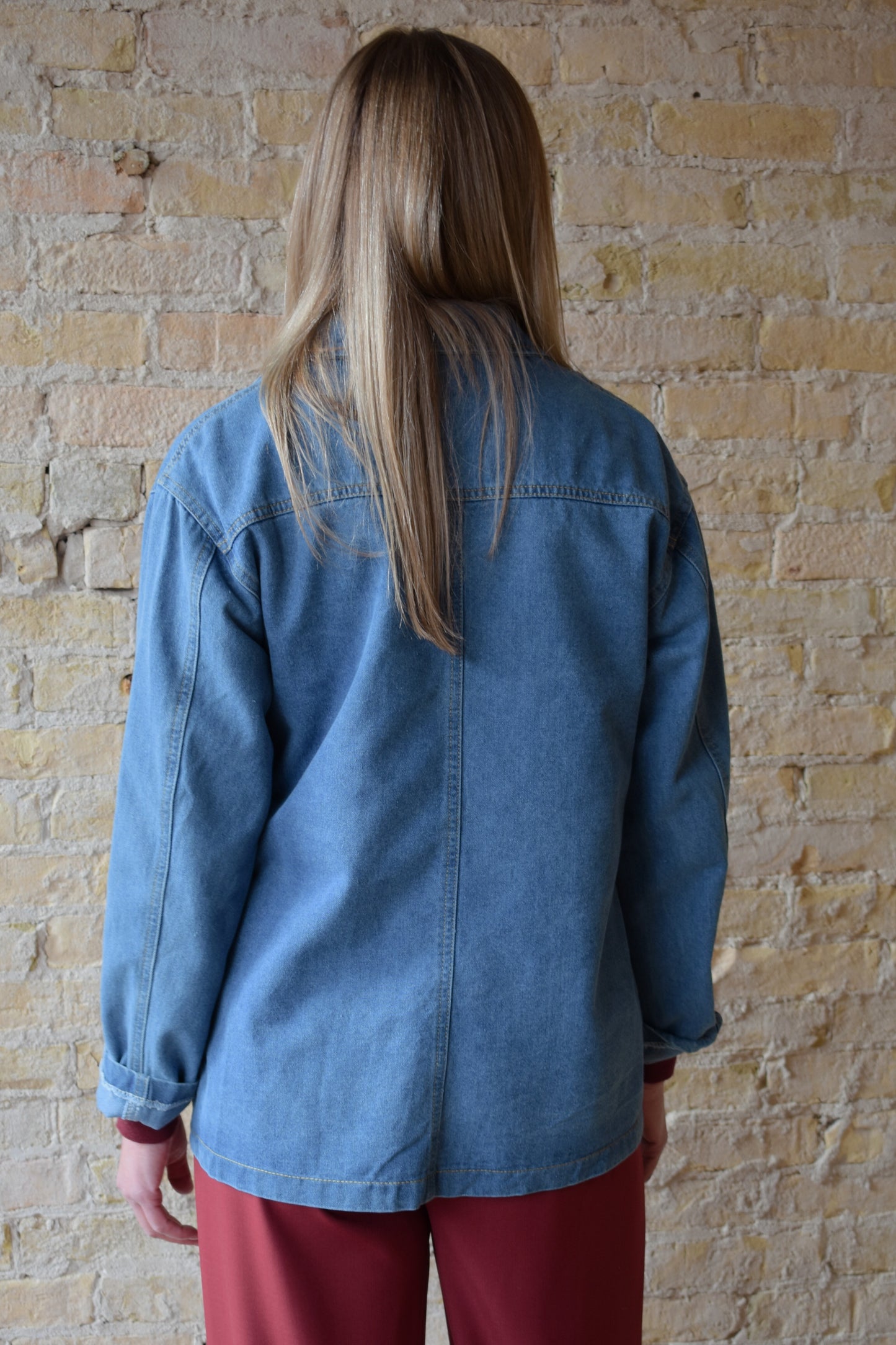washed denim blazer