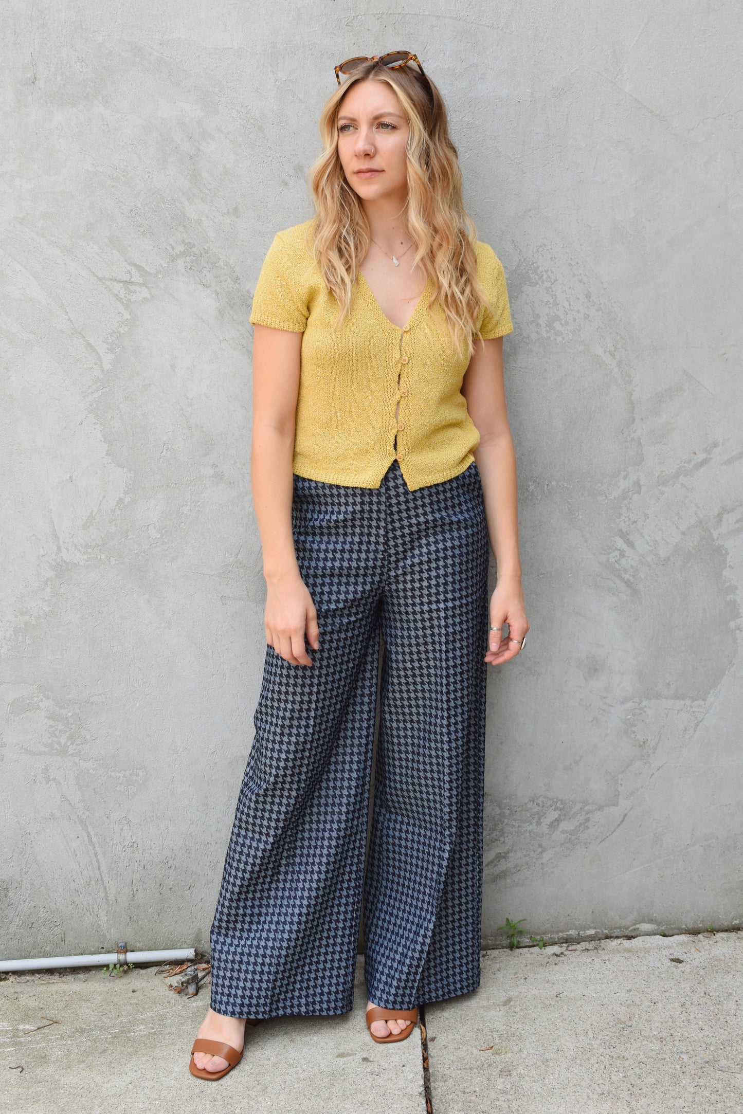 houndstooth wide leg trousers