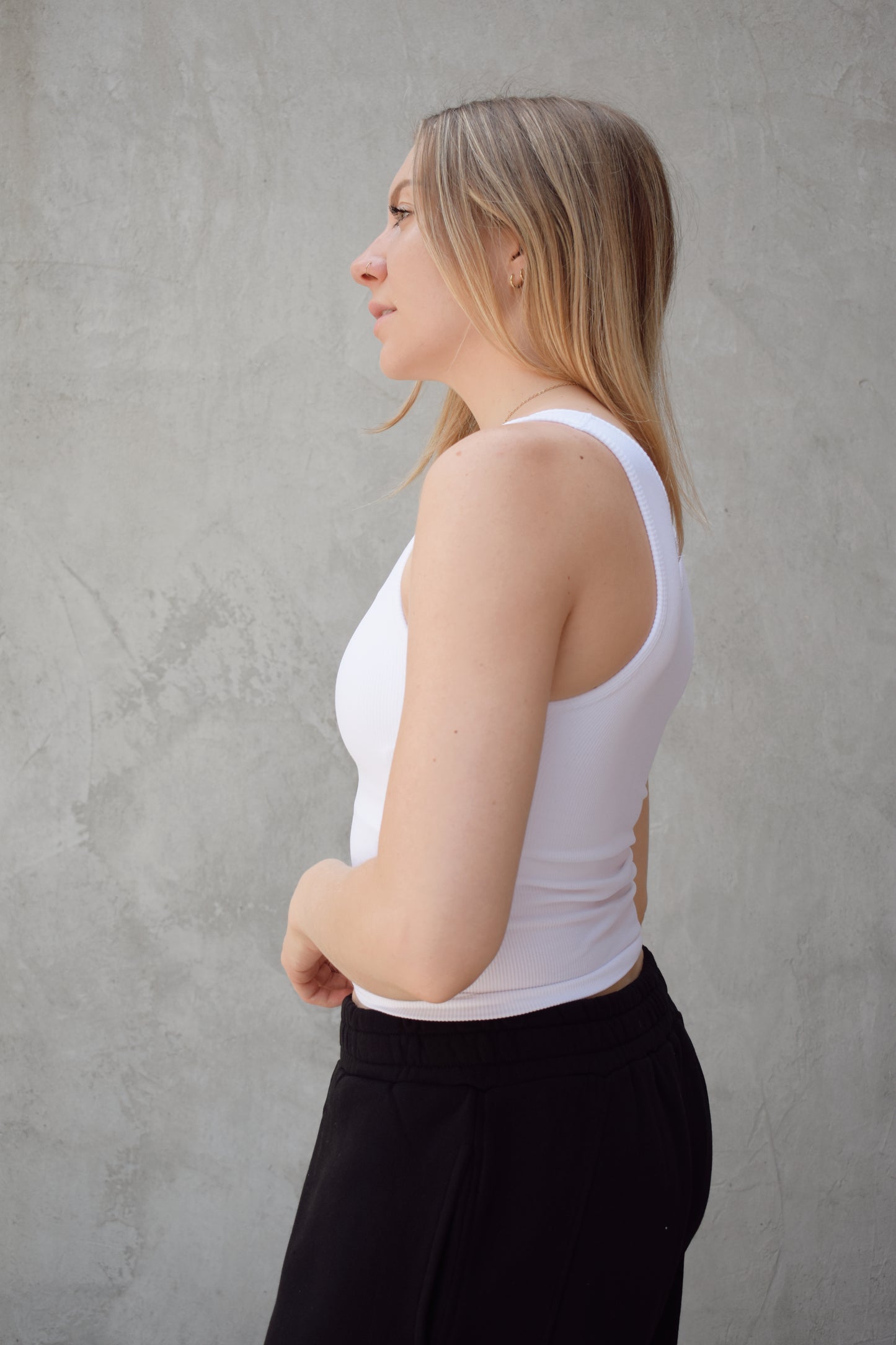 Ribbed tank top with built in bra and scoop neckline athleisure basics fitted