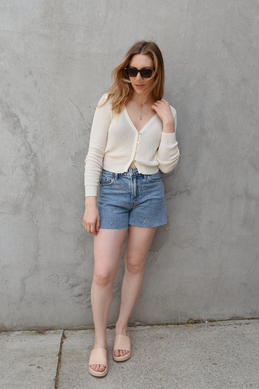 daisy denim shorts