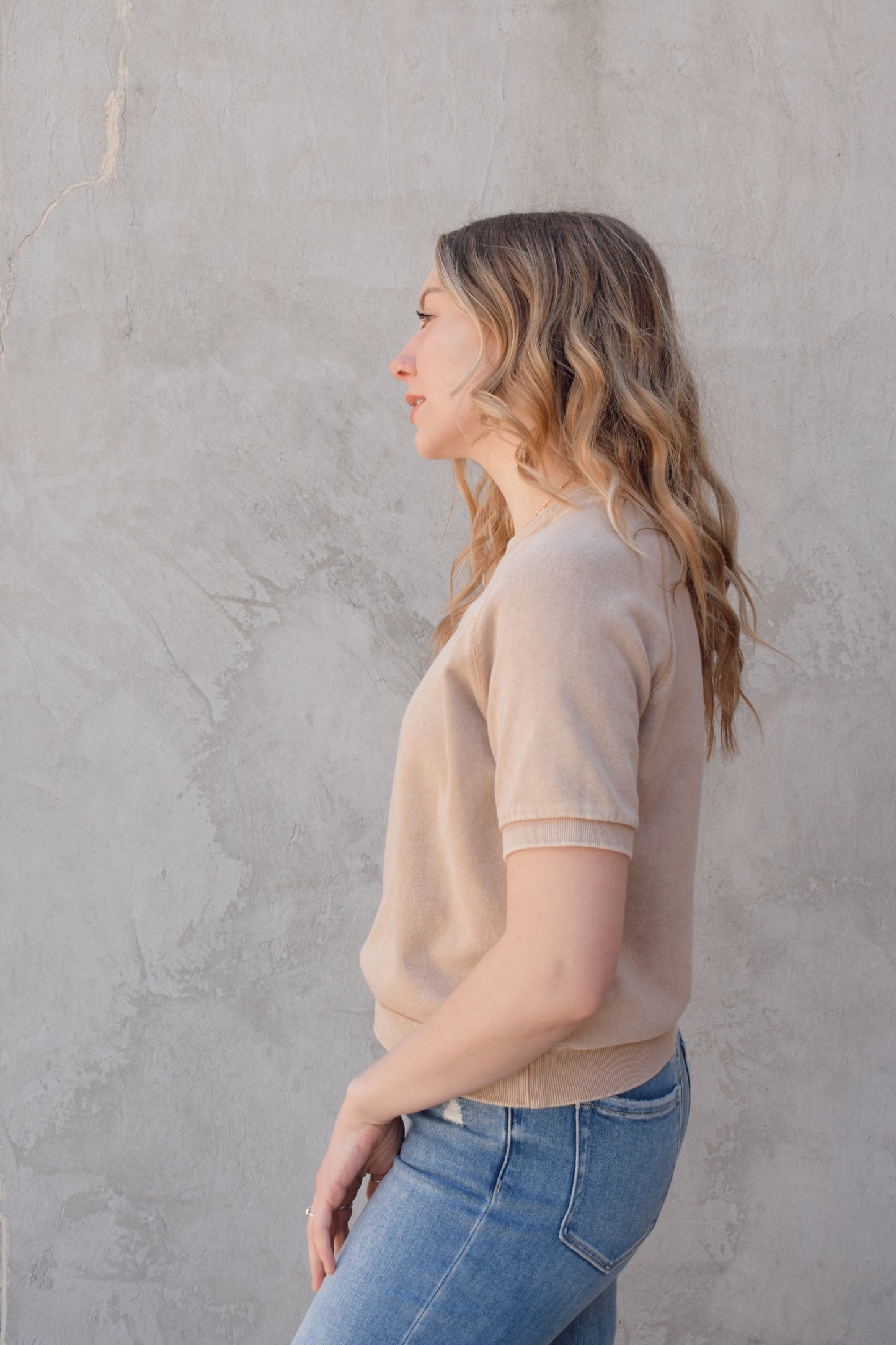 mid length sleeve short sleeve sweat tee full length with crew neck and relaxed fit