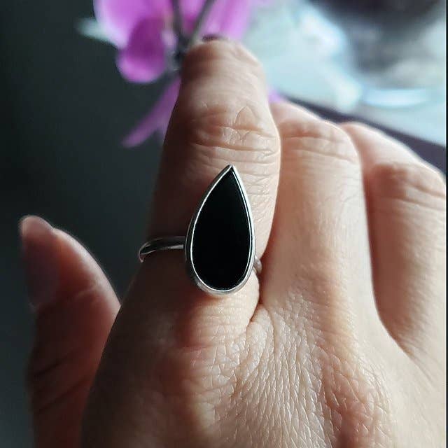 black onyx teardrop boho edgy rocker ring gilded bug the revival