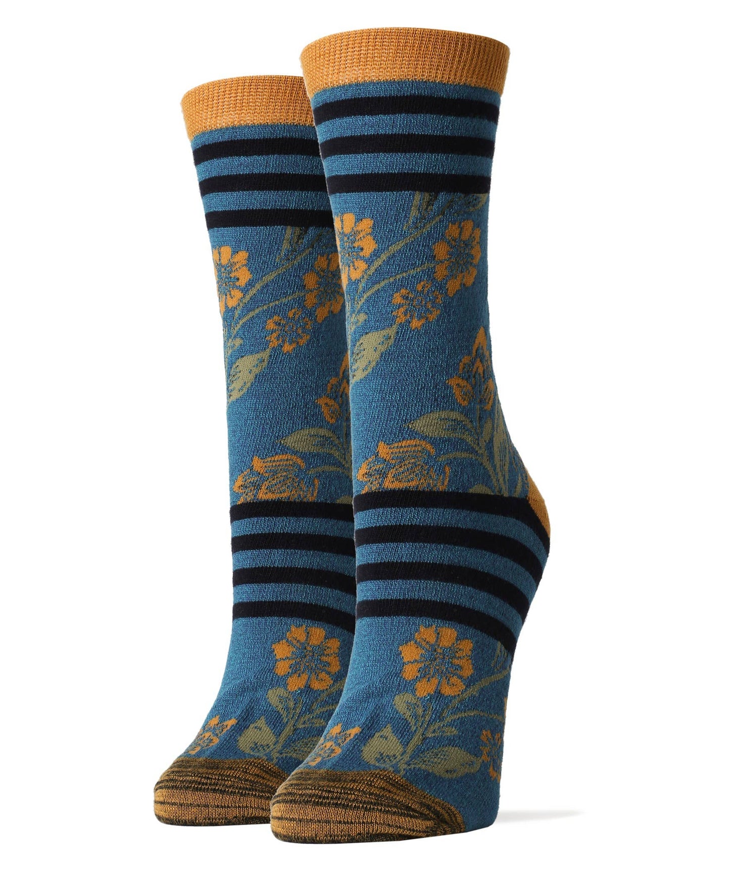 retro floral and stripe Ms. Wilson | Women's Bamboo Crew Socks