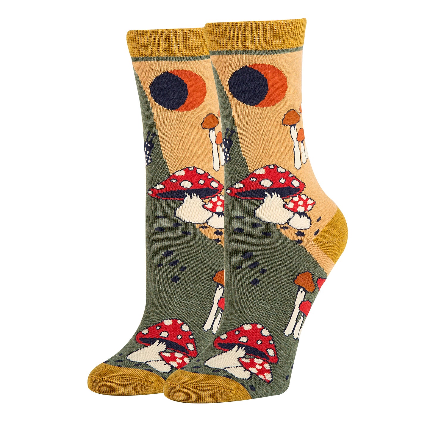retro whimsical mushroom print hongo delight sock it up crew socks
