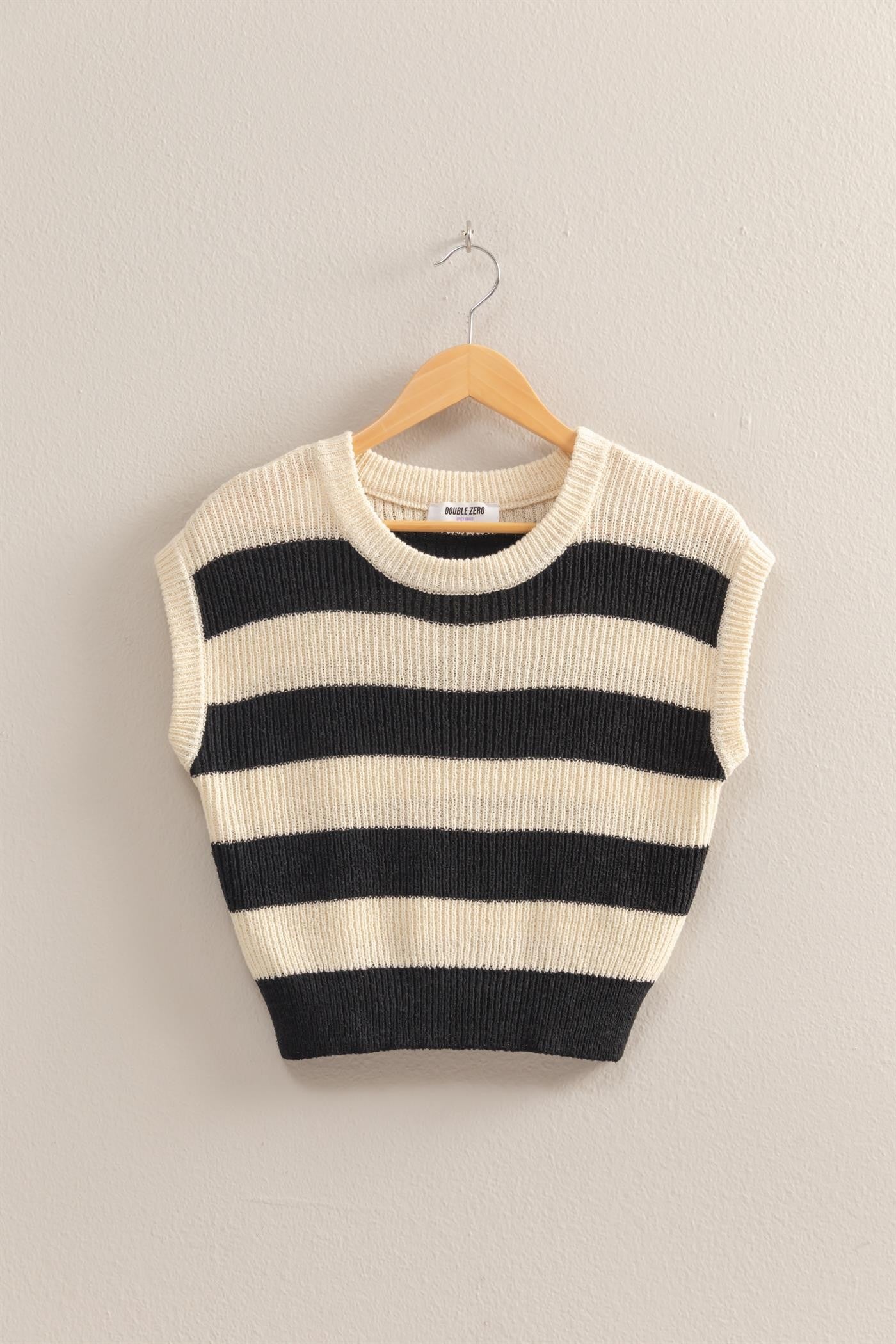 sweater vest crew neck lightweight thick striped sleeveless top with horizontal stripes semi cropped 