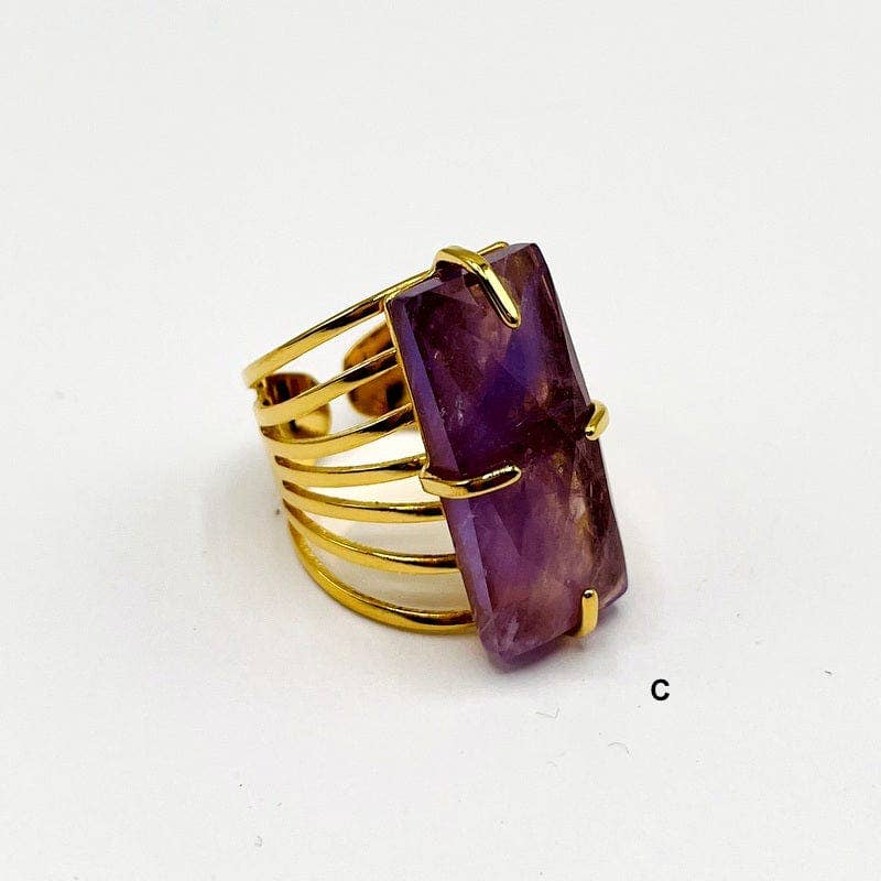 Crystal Rectangle Gemstone Gold-Plated Cigar Ring