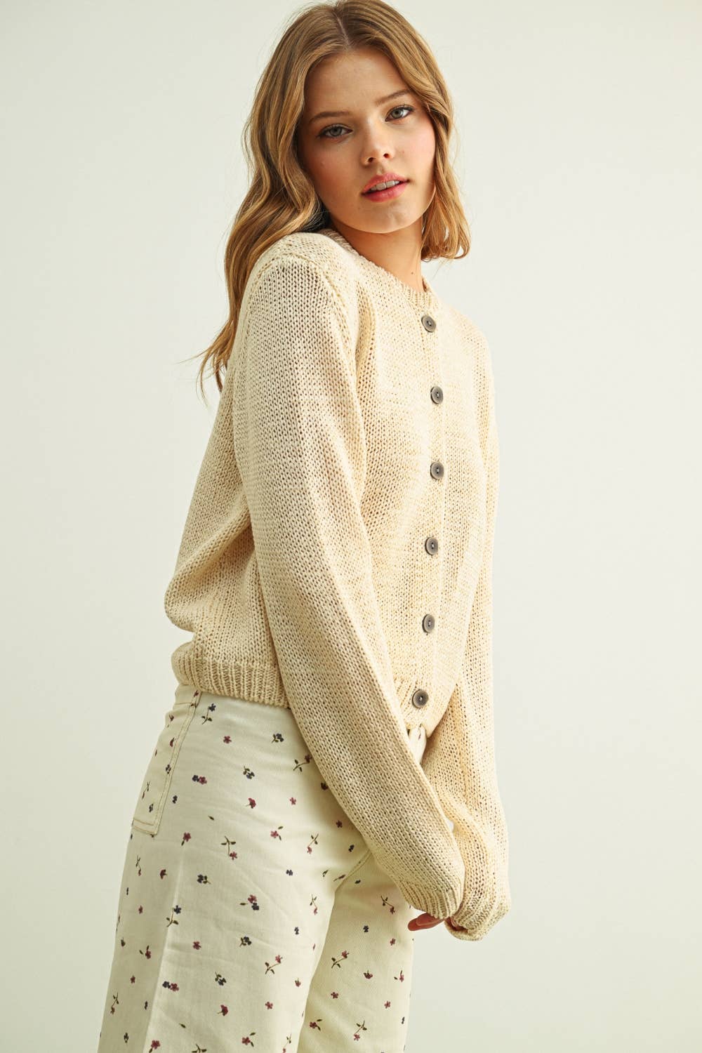 MIOU MUSE - J6888   BUTTON FRONT KNITTED CARDIGAN